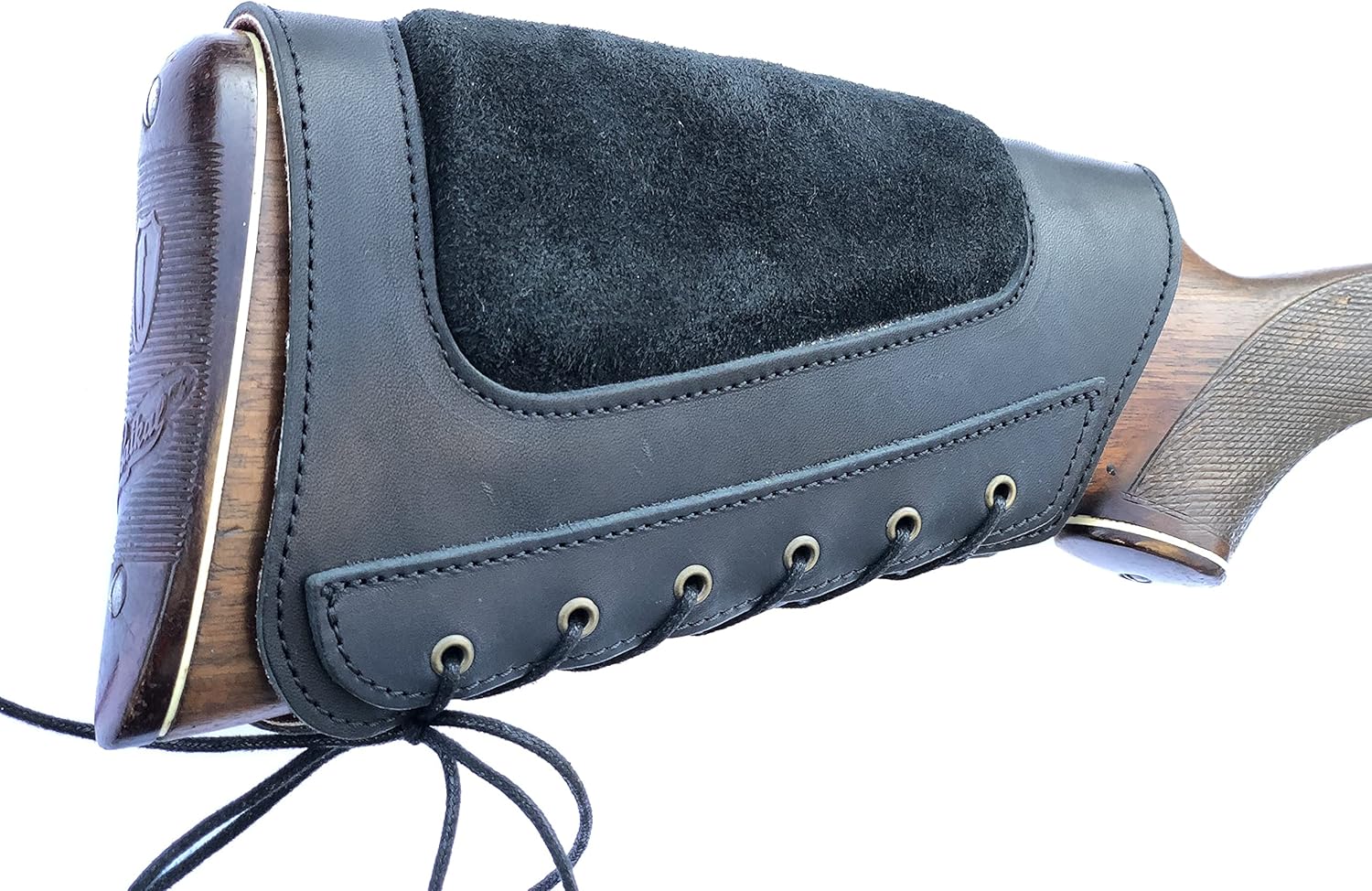 Genuine Leather Buttstock Ammo Shotgun Shell Holder Carrier Cover Suede Padded Cheek Rest