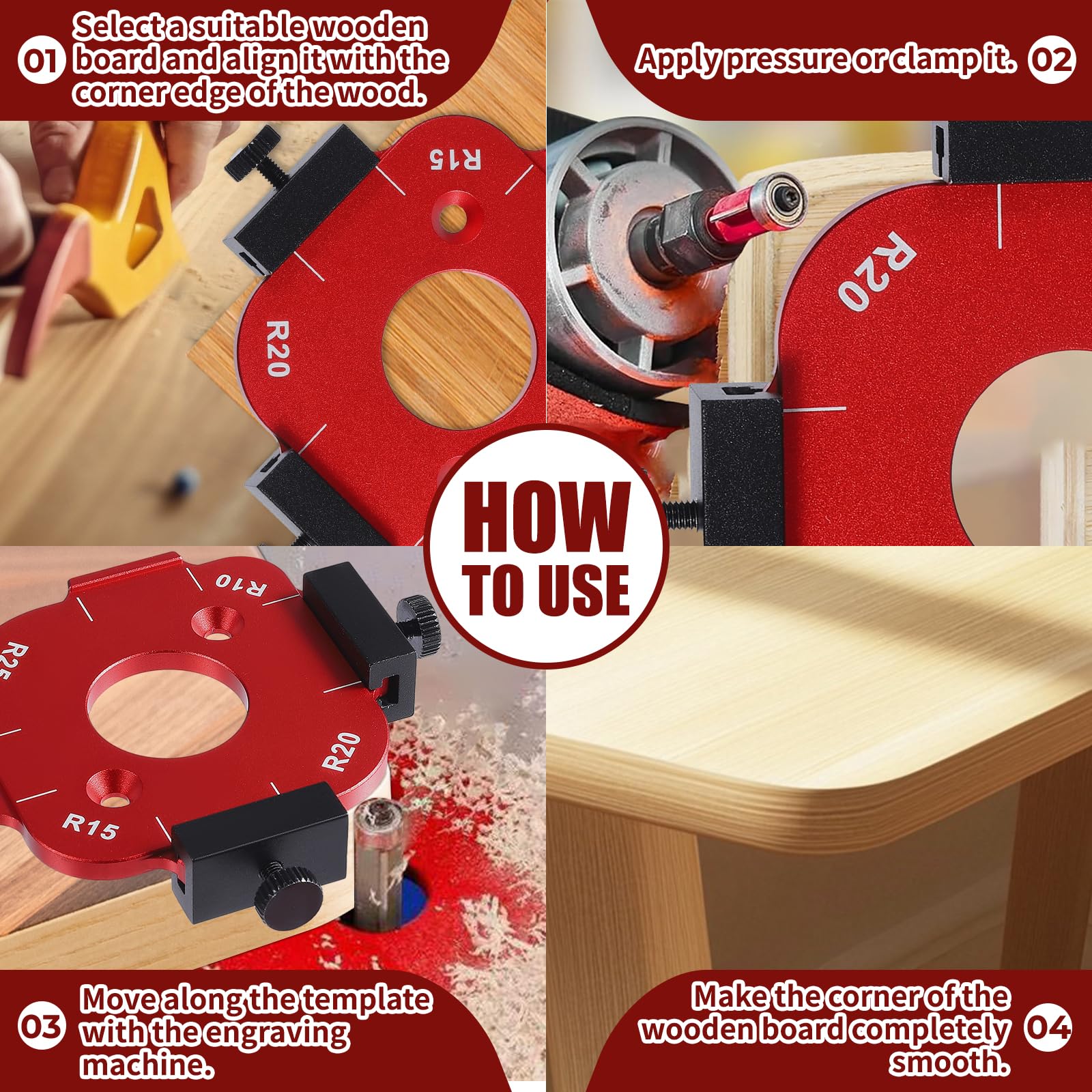 Gabarit de guidage pour défonceuse – Gabarit de fraisage à rayon R10-R50 en alliage d'aluminium pour plaques de bois | Fraise multifonction pour des courbes et des coins précis | Compatible avec les