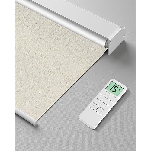 Motorized Roller Shade with Remote Control, Blackout Electric Shade for Windows Compatible with Alexa Google via Hub, Rechargeable Smart Window Blind for Home Office (Texture Beige)