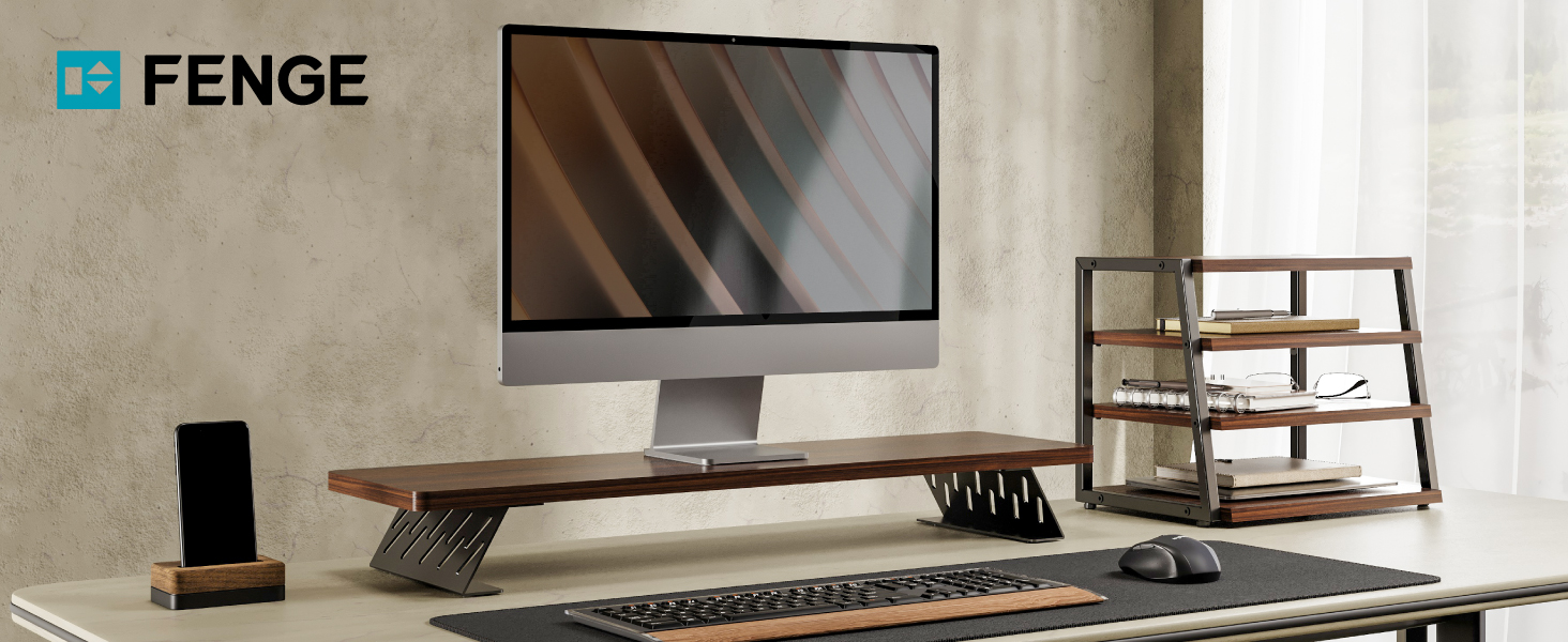 FENGE DESK SHELF SHELL オーク色　W108cm Amazon.com: Fenge Dual Monitor Stand, Monitor Stands Riser