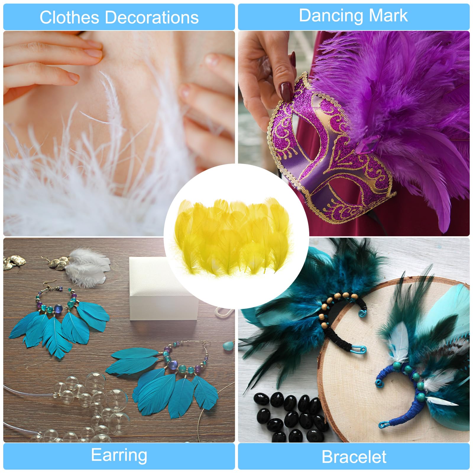 PATIKIL Colorful Feathers 3-5inch, 300pcs Goose Feathers Bulk for Crafts DIY Wedding Home Party Decorations Dream Catcher, Yellow - Image 4
