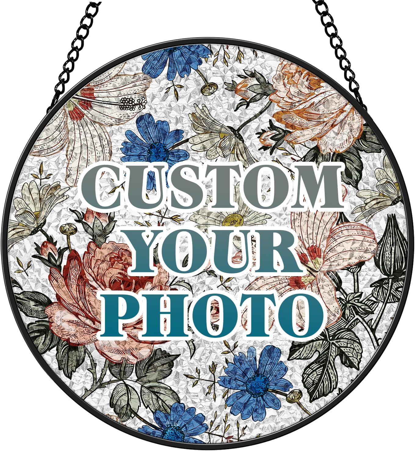 Personalized Stained Glass Sun Catcher, Family Photo Window Hanging Ornament for Friends and Family, Customized Photo Gift,Birthday, Mother's Day, Valentine's Day and Easter(11.81inch)