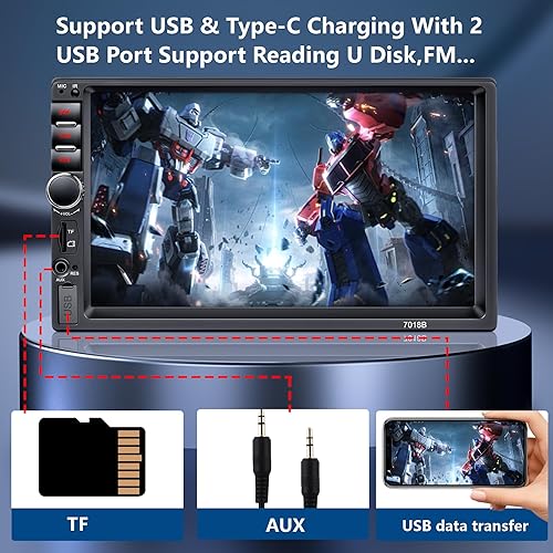 Miniatura 5 de Estéreo de coche de doble DIN, radio de coche de 7 pulgadas con pantalla táctil HD Bluetooth estéreo para automóvil, llamadas manos libres