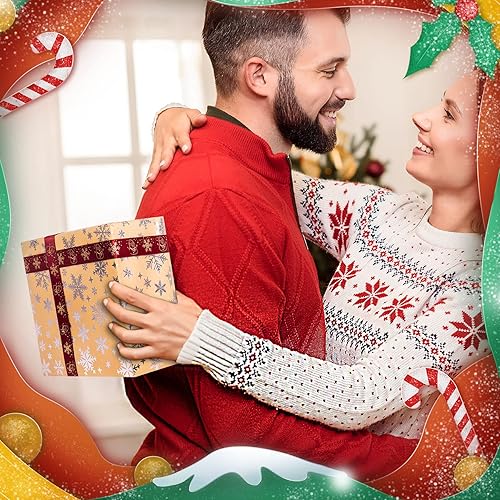 Miniatura 2 de Rancco Papel de regalo de Navidad con 6 calcomanías metálicas, 6 piezas de papel de estraza con patrón brillante de papel de estraza con copos de