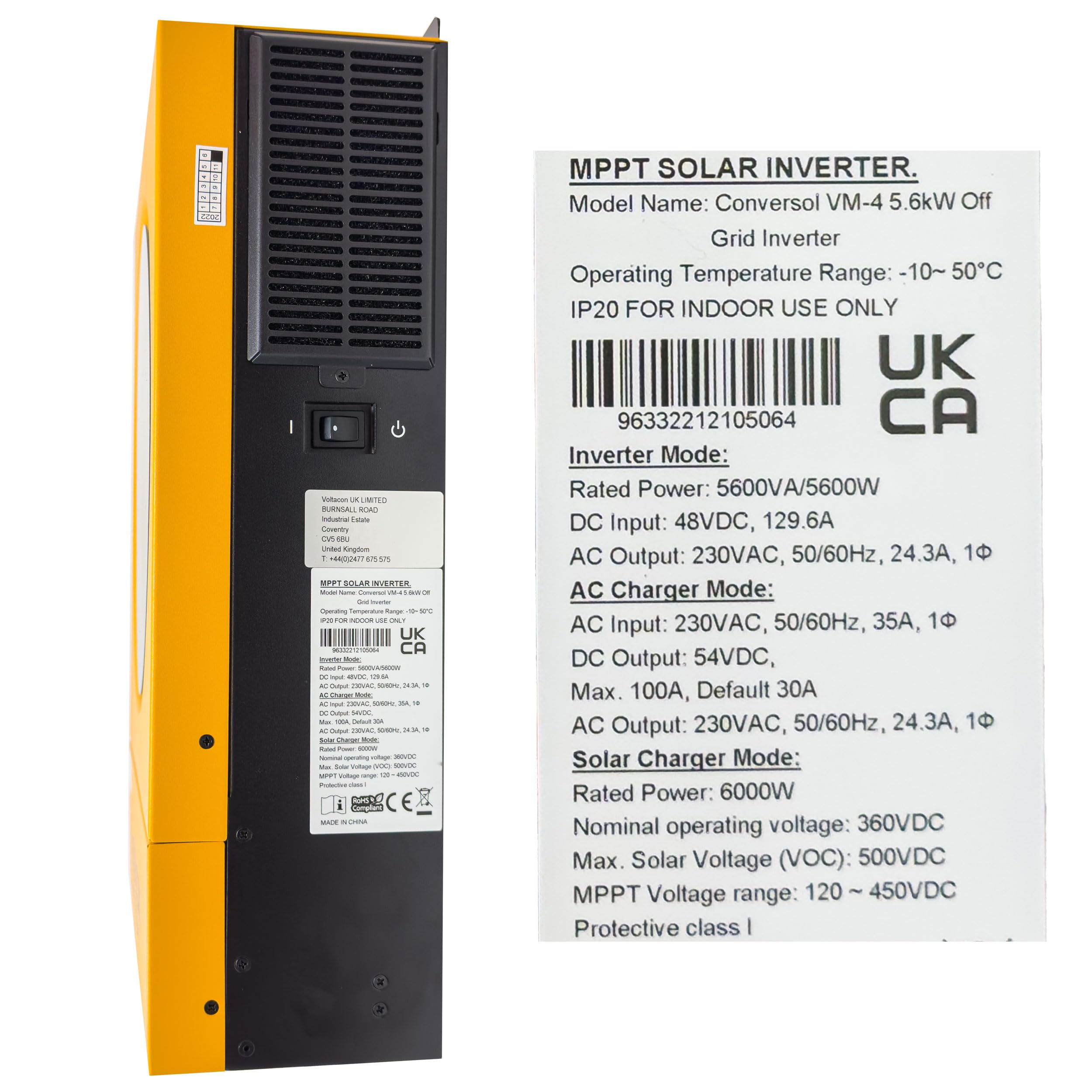 Voltacon Inversor solar fuera de la red 5.6kW 48V MPPT cargador 230VAC Pylontech compatible con Wi-Fi