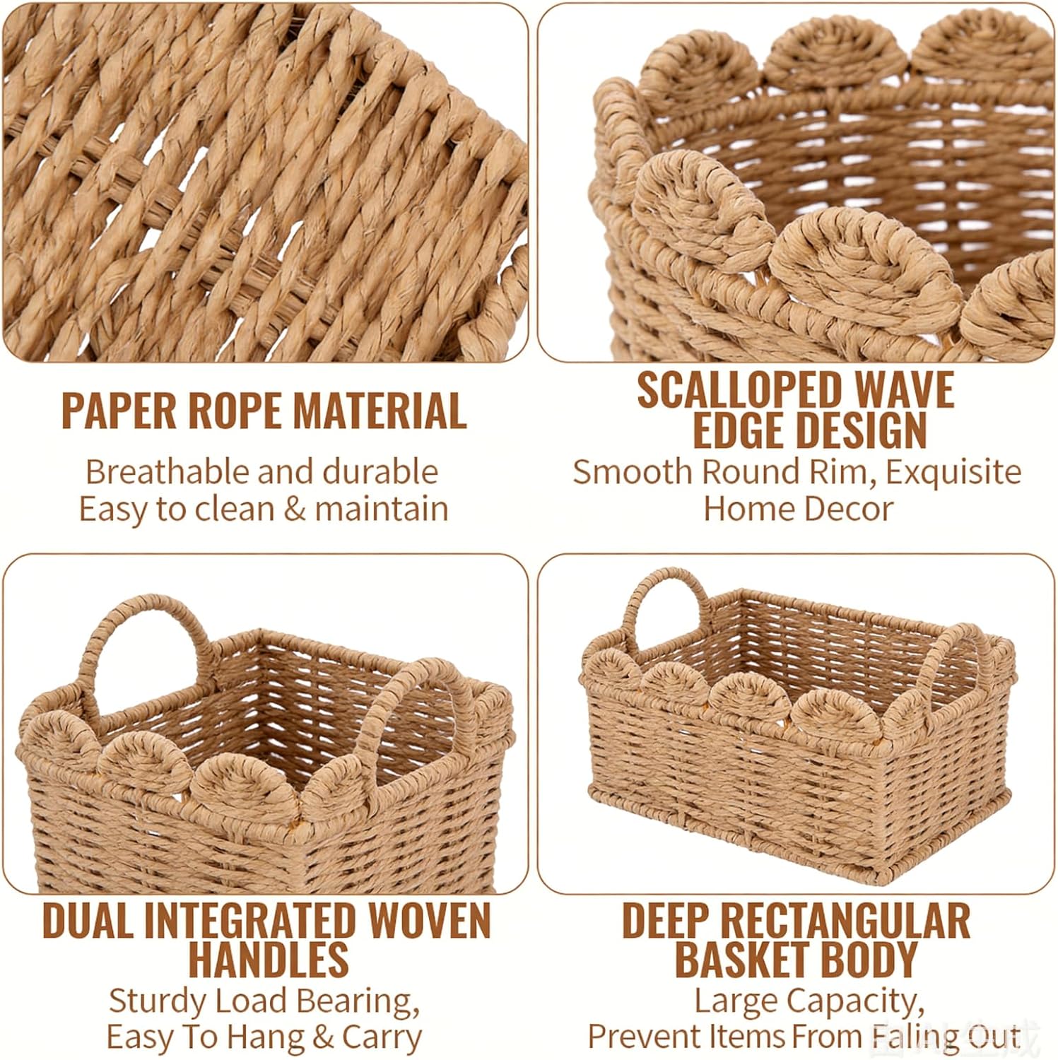 3 Pack Wall Hanging Baskets, Scalloped Wall Baskets with Hooks for Home