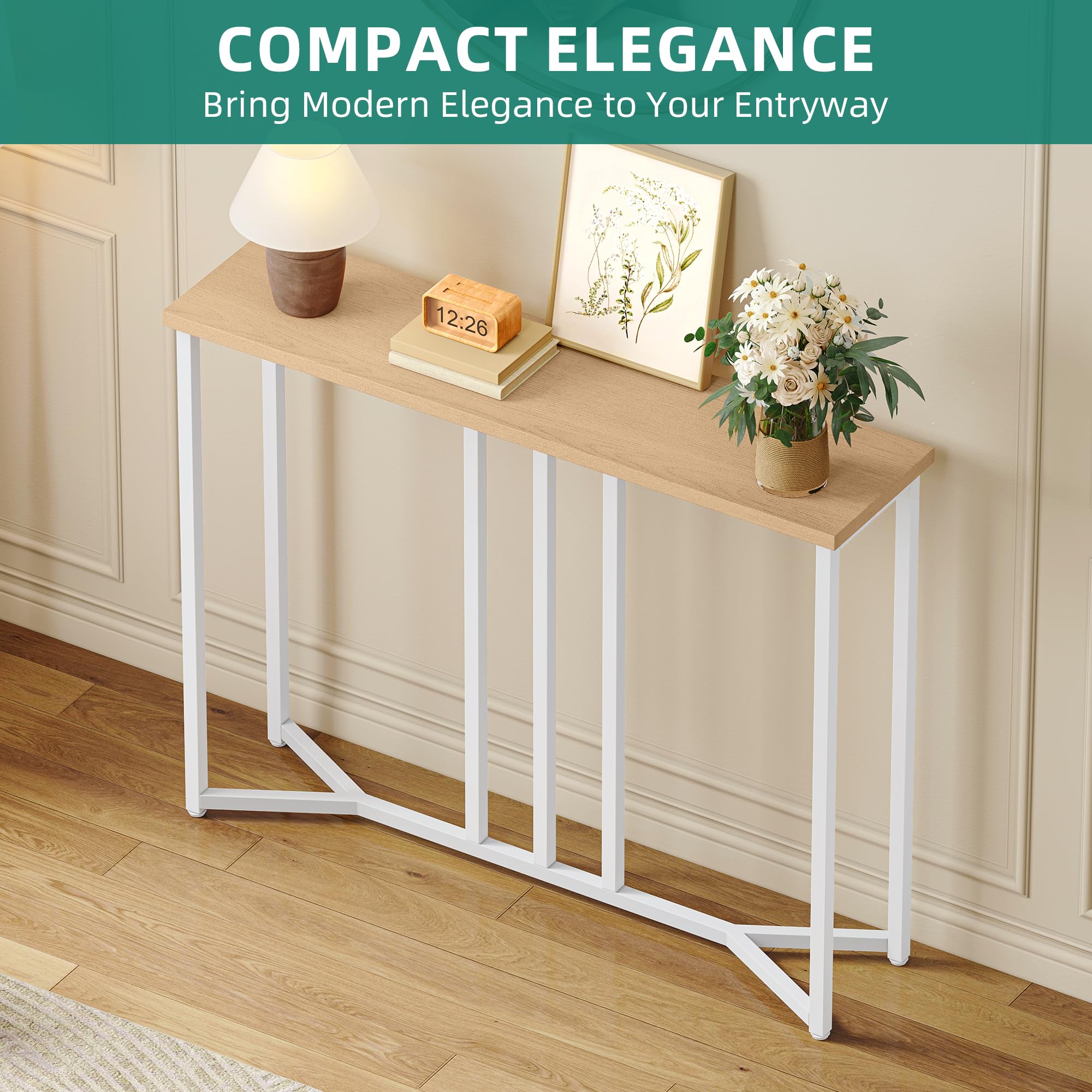 YITAHOME Tavolo Consolle, 80cm Consolle Ingresso, Piccolo Tavolo per Decorazioni, Tavolino Da Divano, Console, Corridoio, Soggiorno, Assemblaggio Semplice, Stile Bianco e Legno