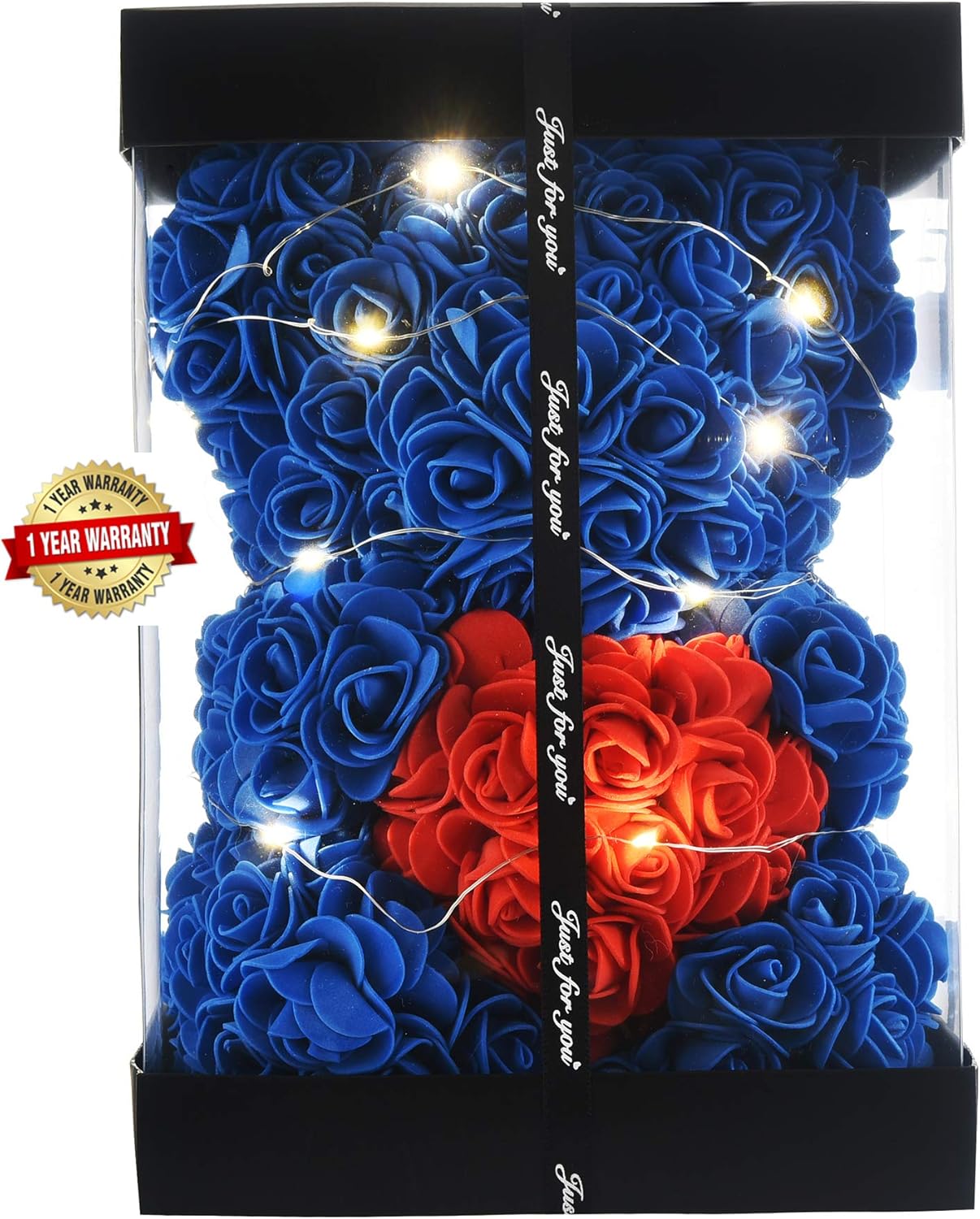 Rose Flower Bear-Hand Made Rose Teddy Bear,Best Artificial Decoration Gifts for mom, Girls,Unique,Birthday Gifts,The Perfect Party Clear Box (Royal Blue) - Image 7