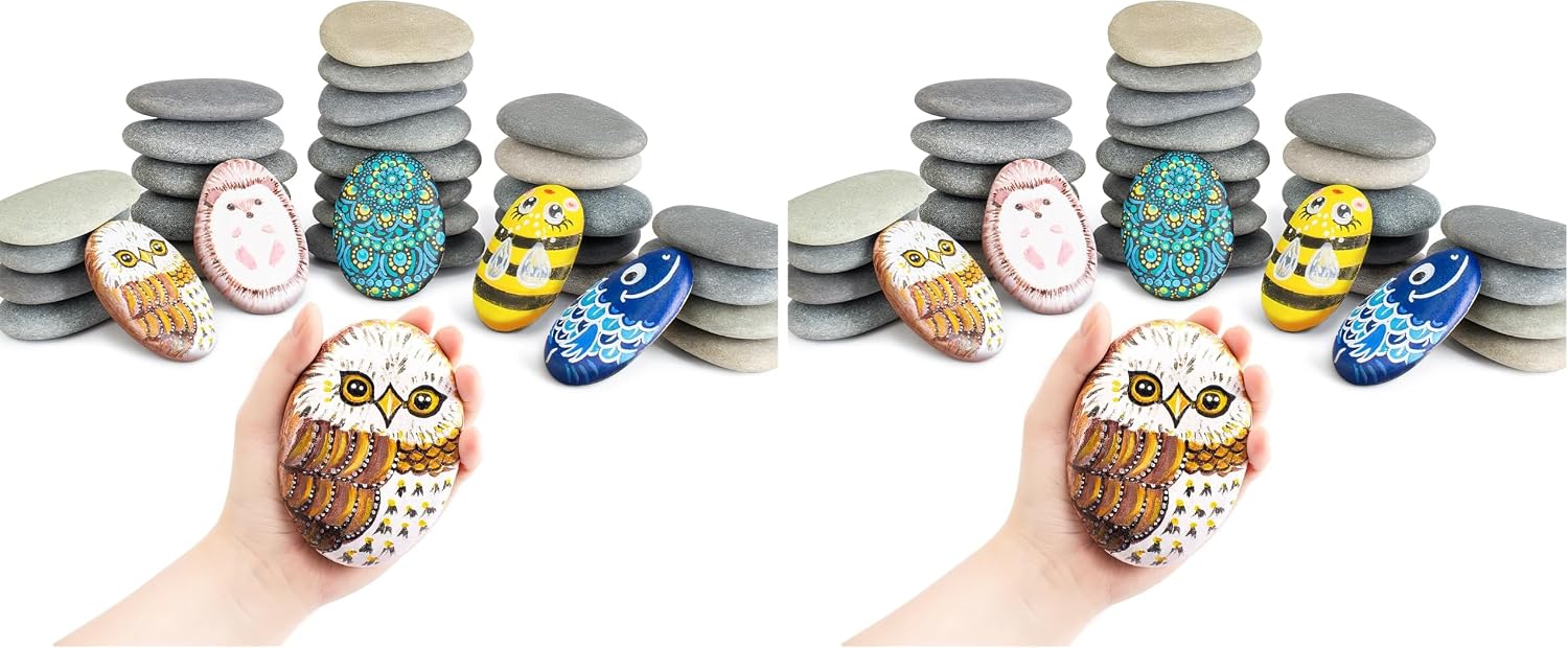 Simetufy 30 Pcs Extra Large 4-5 Inch Rocks for Painting, Flat Smooth River Stones for Art, Mandala, Natural Rocks to Paint for Kindness Stones Kids Craft (Pack of 2)