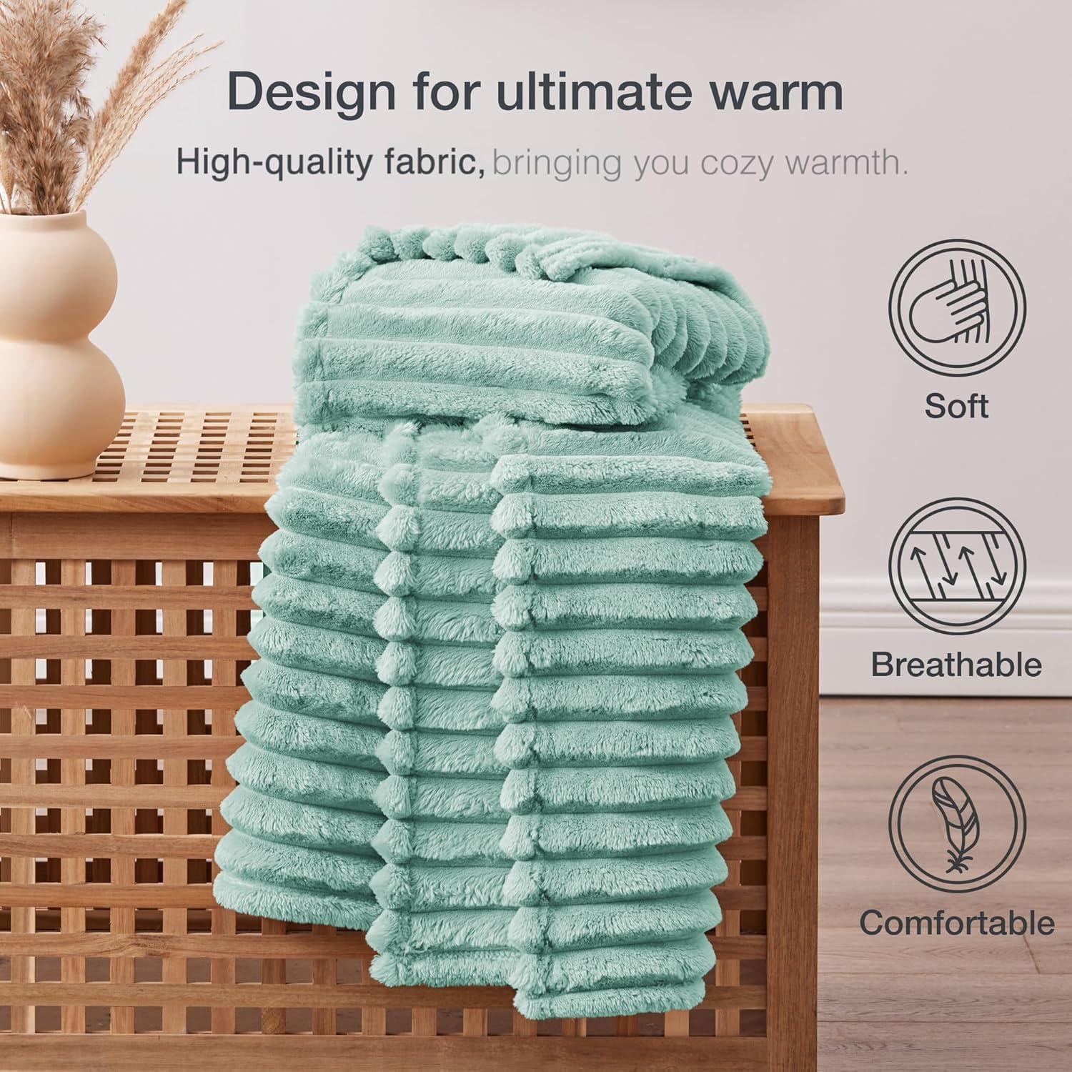 EXQ Home Fleece Throw Blanket for Couch or Bed - 3D Stripe Jacquard Decorative Blankets - Cozy Soft Lightweight Fuzzy Flannel Blanket Suitable for All Seasons(50"×60",Cyan-Blue) - Image 4