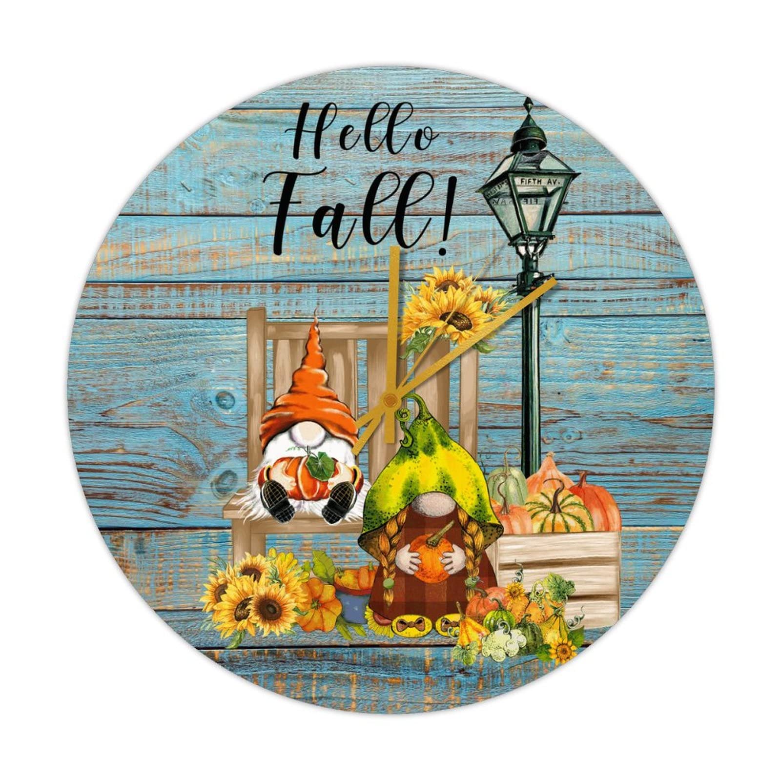 Horloge en bois motif nain de jardin et tournesol cadeau déco rétro pour la maison