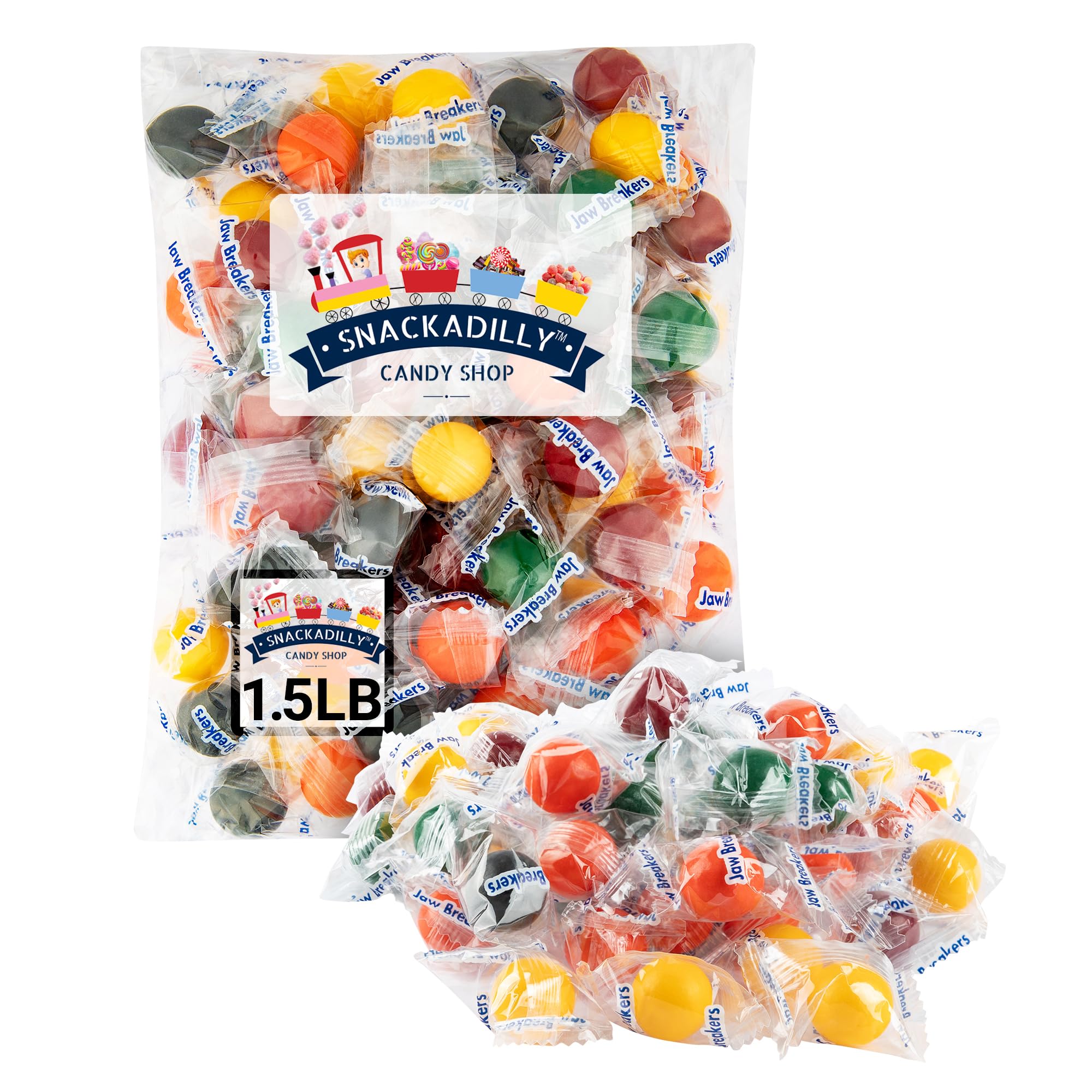Jawbreakers Candy Balls - 1.5Lbs Assorted Fruit Flavored Hard Candy - About 160 Wrapped Jaw Breakers Per Bag - Freshly Packed By Snackadilly