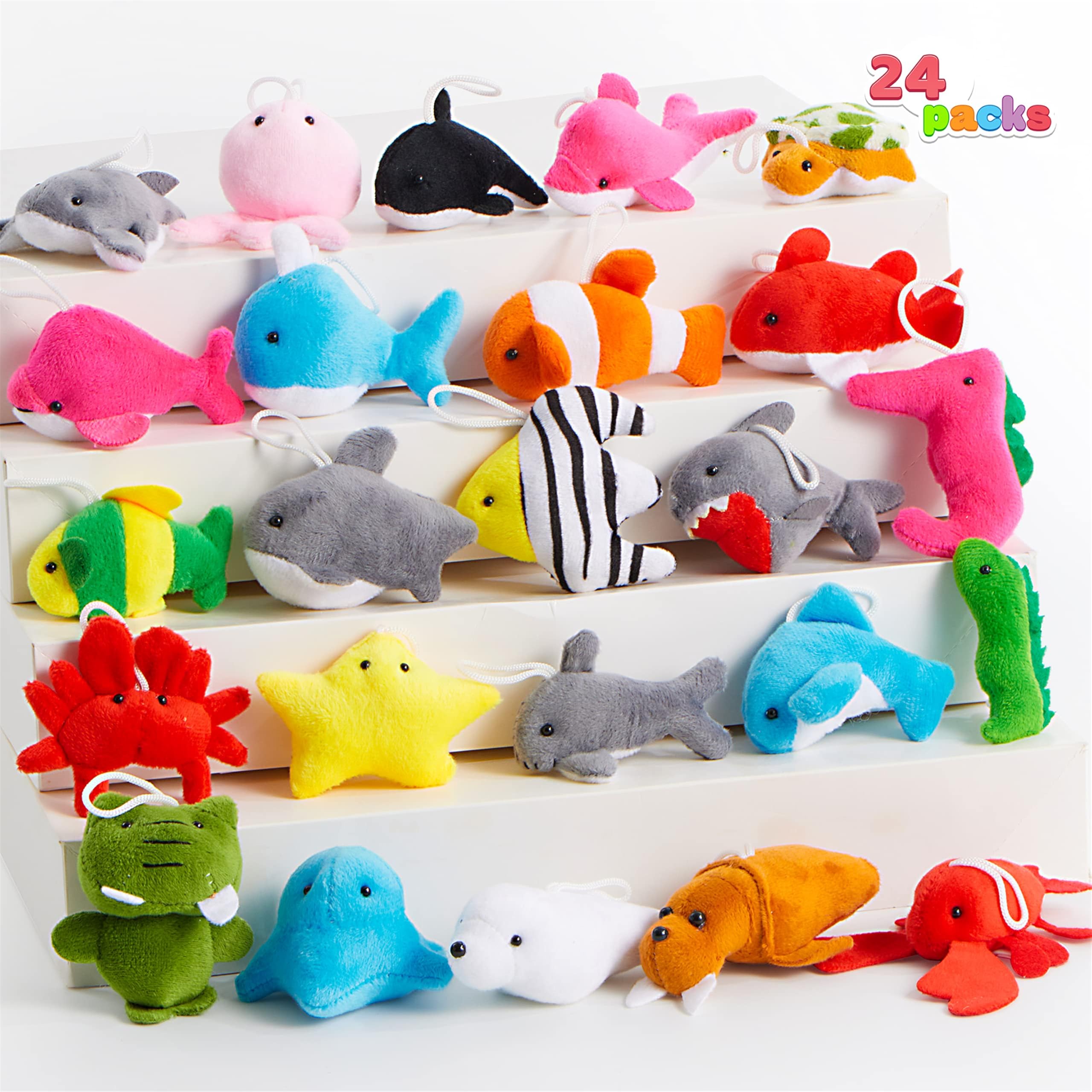 Freefire 24 Stück Mini Plüschtiere, Meerestier für Kindergeburtstagsparty, Kuscheltier Klein, Kleine Geschenke für Kinder, Adventskalender Füllung, Mitgebsel Kindergeburtstag ab 3+ Jahre