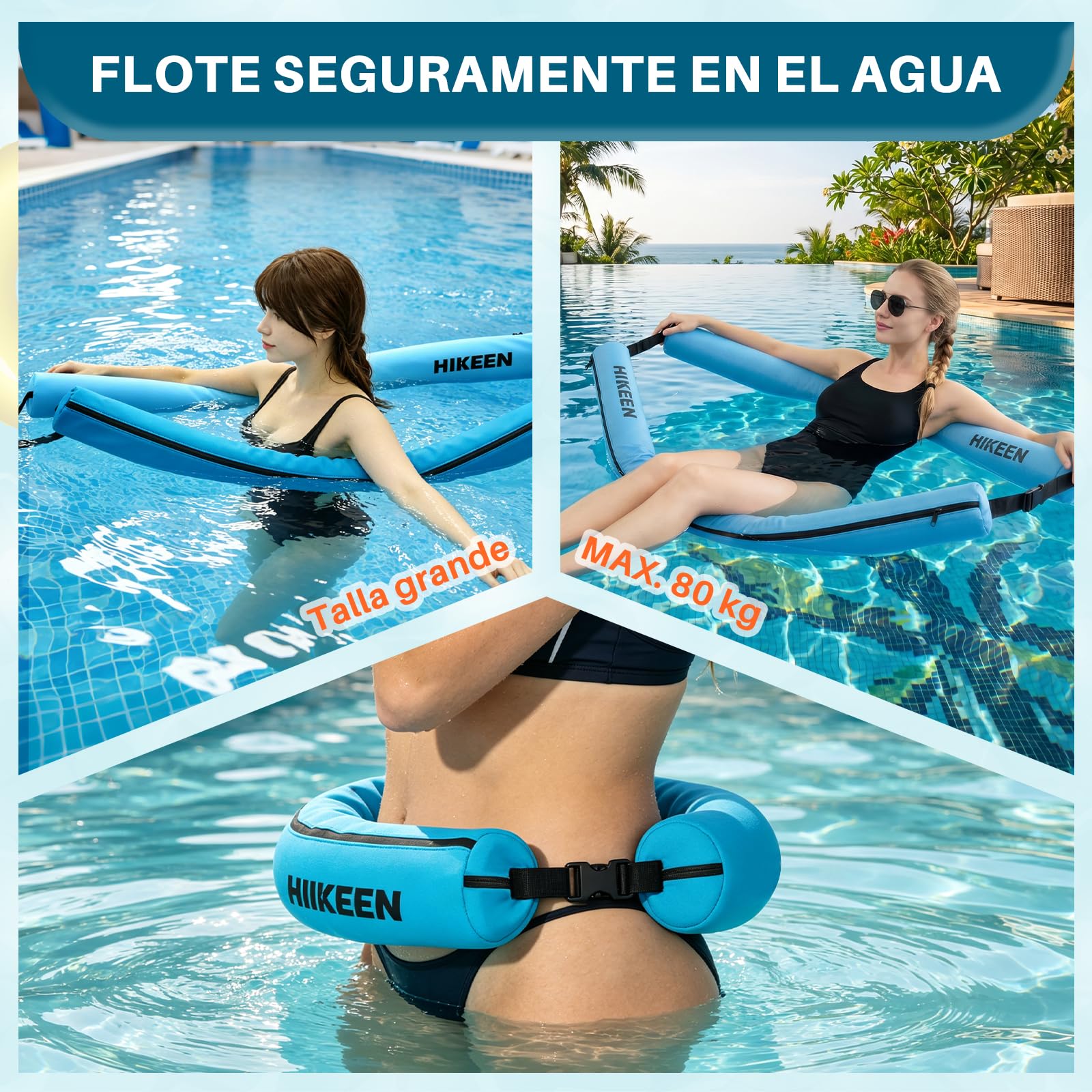 BOOSTEADY Lote de 2 Churros Piscina Portátiles: Accesorios Piscina Resistente para Adultos y Adolescentes, Flotadores Piscina Extra Grande para Deportes Acuáticos - 128 x 10 cm - Azul
