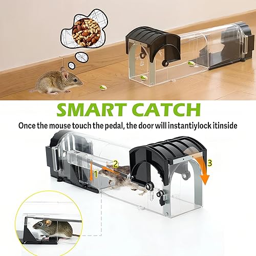 Miniatura 3 de Trampas humanas para ratones de 12 pulgadas de liberación sin contacto, fácil de usar, limpias, aptas para niños y mascotas (1 pieza negra)