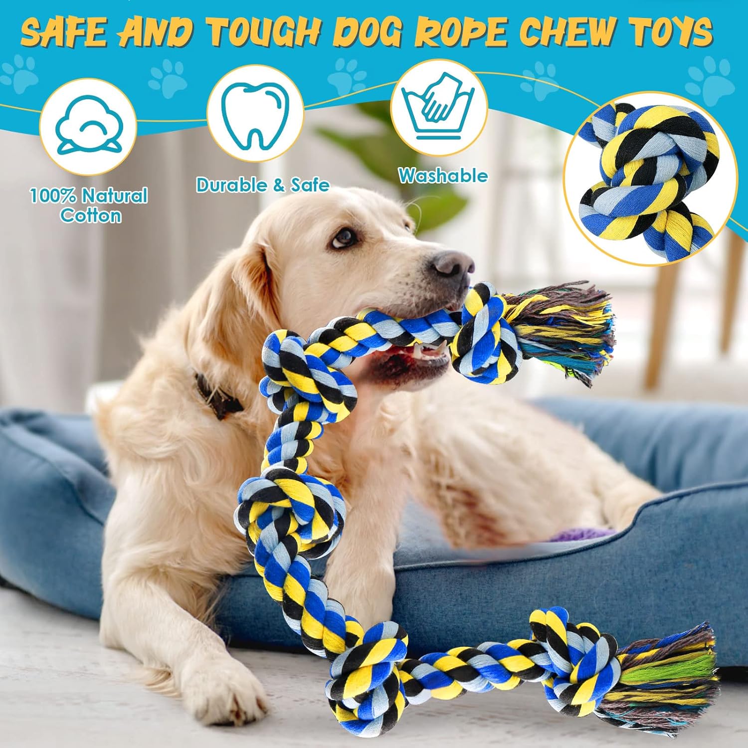Pet Supplies : UPSKY Dog Rope Toy for Large Medium Dogs, Dog Chew Toy for Aggressive Chewers, Indestructible 3 Feet 5 Knots Rope Toy, Heavy Duty Tough Dog Toy, Interactive Tug of War Toy for Extra Large Dogs : 