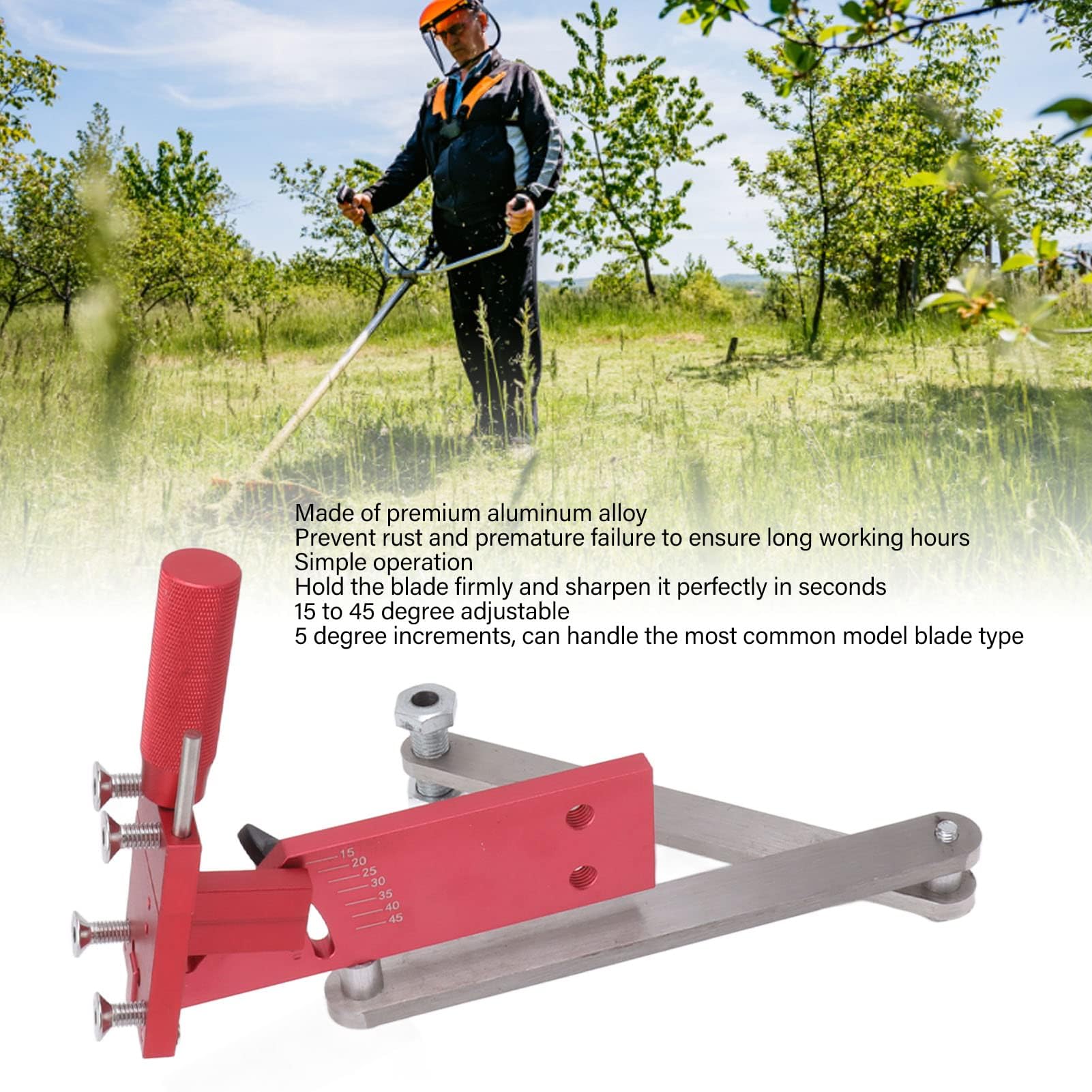 Afilador de cuchillas para cortacésped, herramienta de afilado de cuchillas para cortacésped ajustable de 15°-45°, kit de herramientas de soporte equilibrador de afilado portátil profesional para