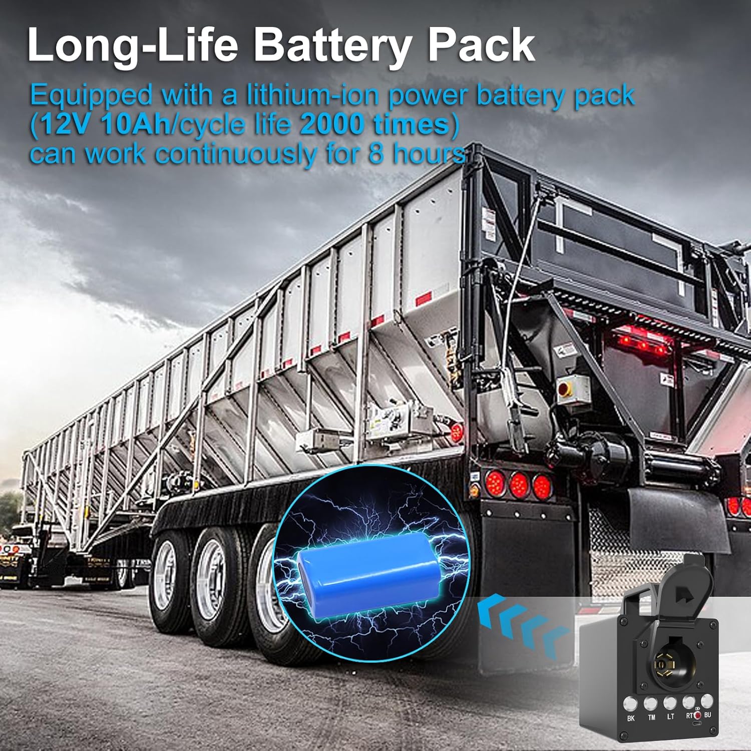 Portable Trailer Light Tester Box with 12V 10Ah Battery, Wireless Remote Control Operation, Fit for 7-Way Round & 3/4/5 Flat Pin Type, with 7-pin Trailer Light Tester Plug - Image 4