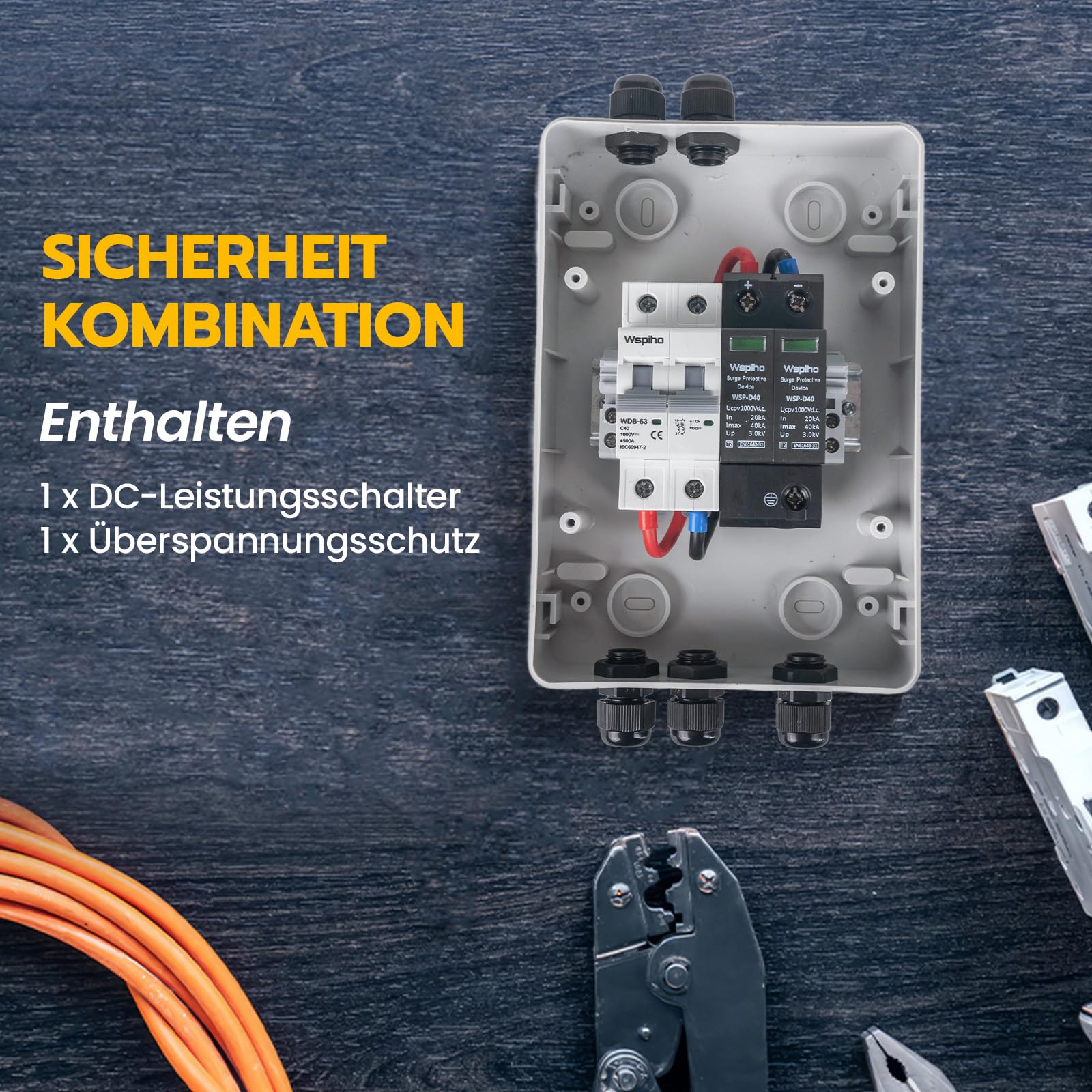 40A 1000V DC Trennschalter PV Anlage und überspannungsschutz PV für Blitzschutz,Photovoltaik Leitungsschutzschalter Einspeisesteckdose Balkonkraftwerk (1 String)