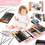 KINSPORY 168 Ensemble d'art avec 3 Sketch Pads, Kit de fournitures d'art de luxe avec pastel à huile, peintures, crayons colorés, dessin Cadeau cas de peinture pour les adolescents débutants enfants filles garçons (puce)
