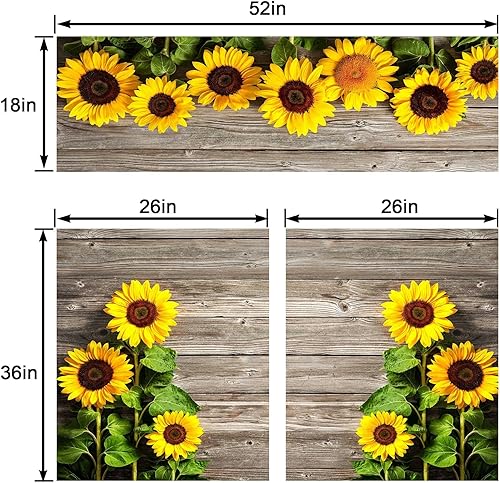 Miniatura 2 de Yilinata Juego de cortinas de madera con girasol para ventana con cenefa de 26 pulgadas de largo, 3 piezas de cortinas de cocina de girasoles estilo