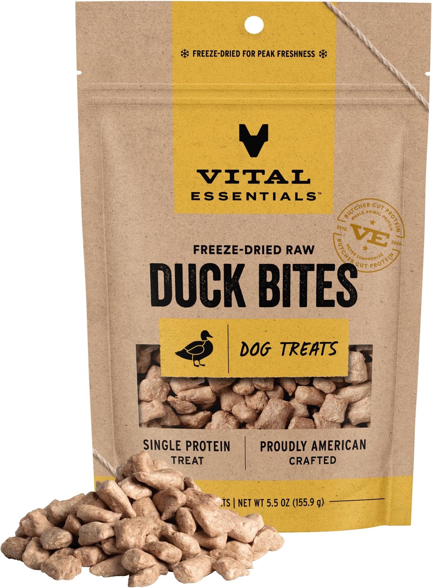 Freeze Dried Dog Treats | Duck Bites, Single Protein | Premium Quality | Grain Free Training Treats for Dogs, 5.5 oz Bag