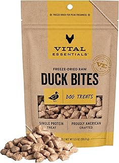 Vital Essentials Freeze Dried Dog Treats | Duck Bites, Single Protein | Premium Quality | Grain Free Training Treats for Dogs, 5.5 oz Bag