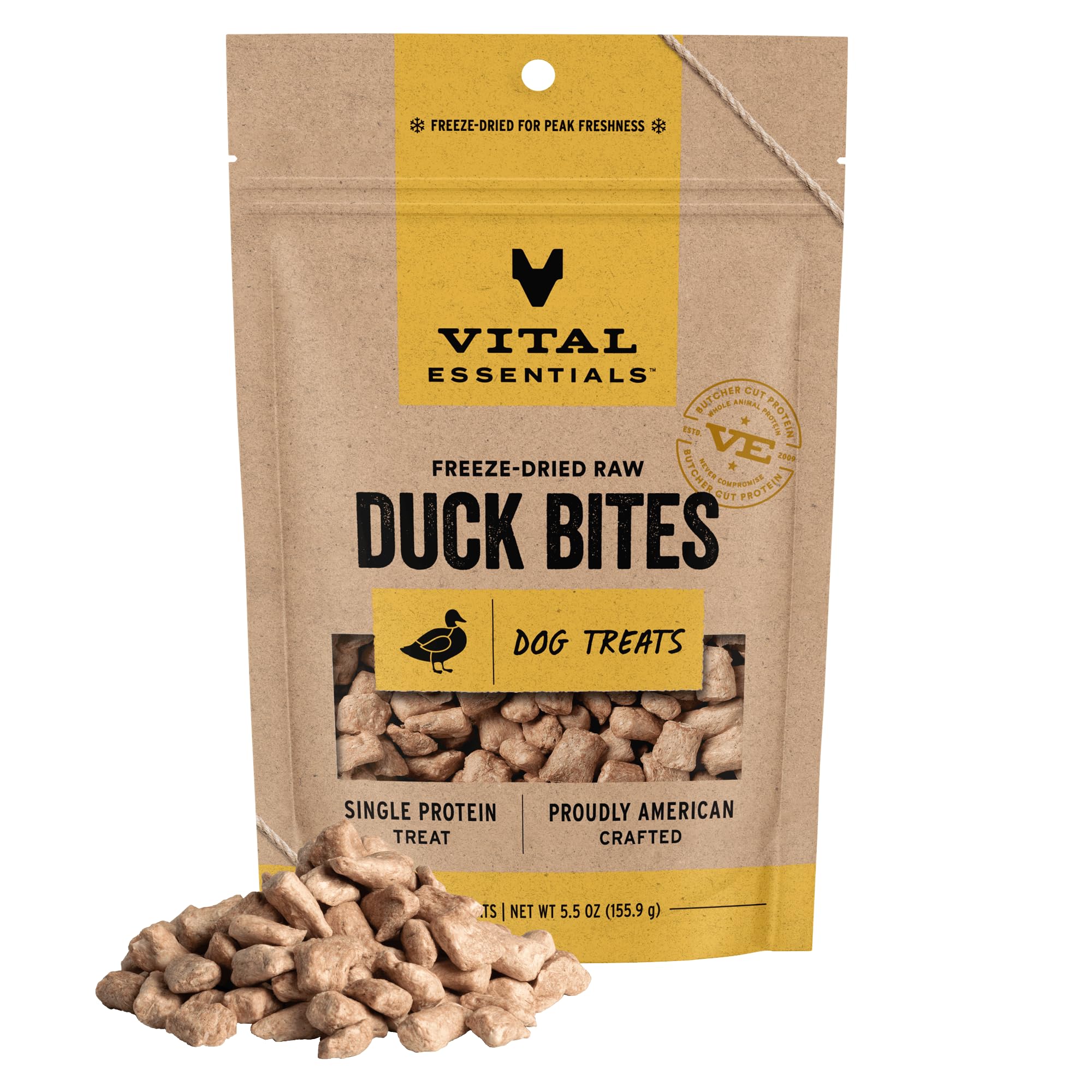 Vital Essentials Freeze Dried Dog Treats | Duck Bites, Single Protein | Premium Quality | Grain Free Training Treats for Dogs, 5.5 oz Bag