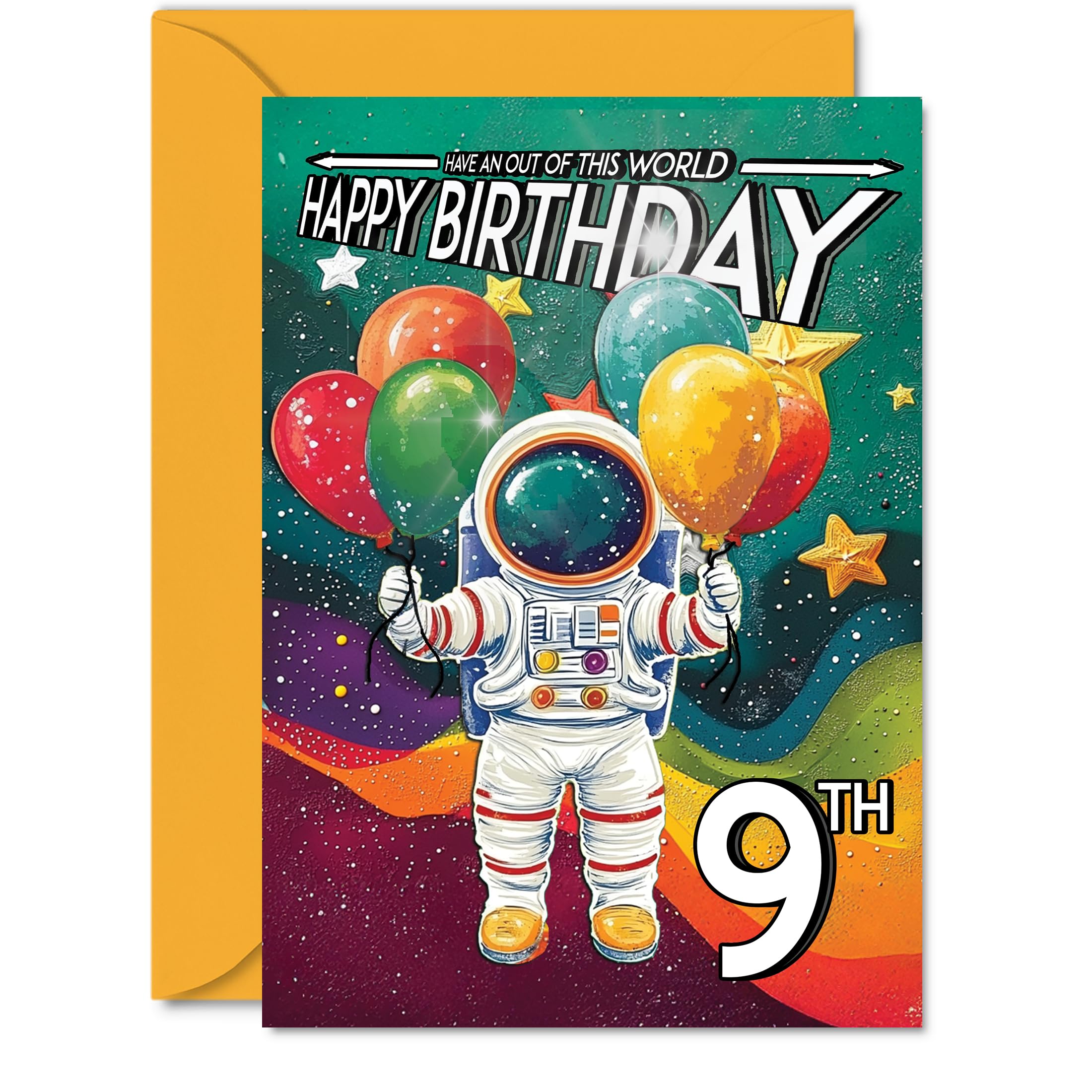 9th Birthday Card Boy - Astronaut Spacesuit - Outer Space Birthday Card for 9 Year Old Girl, Age 9 Boys Girls Cards, A5 Bday Greeting
