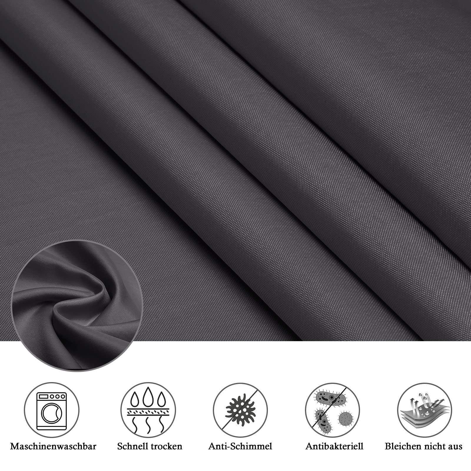EurCross Cortina de ducha de 150 x 180 cm, tela textil estrecha, cortina de baño para baño, resistente al agua y se seca rápidamente, gris oscuro, antimoho, lavable, cortina de ducha con 10 anillas