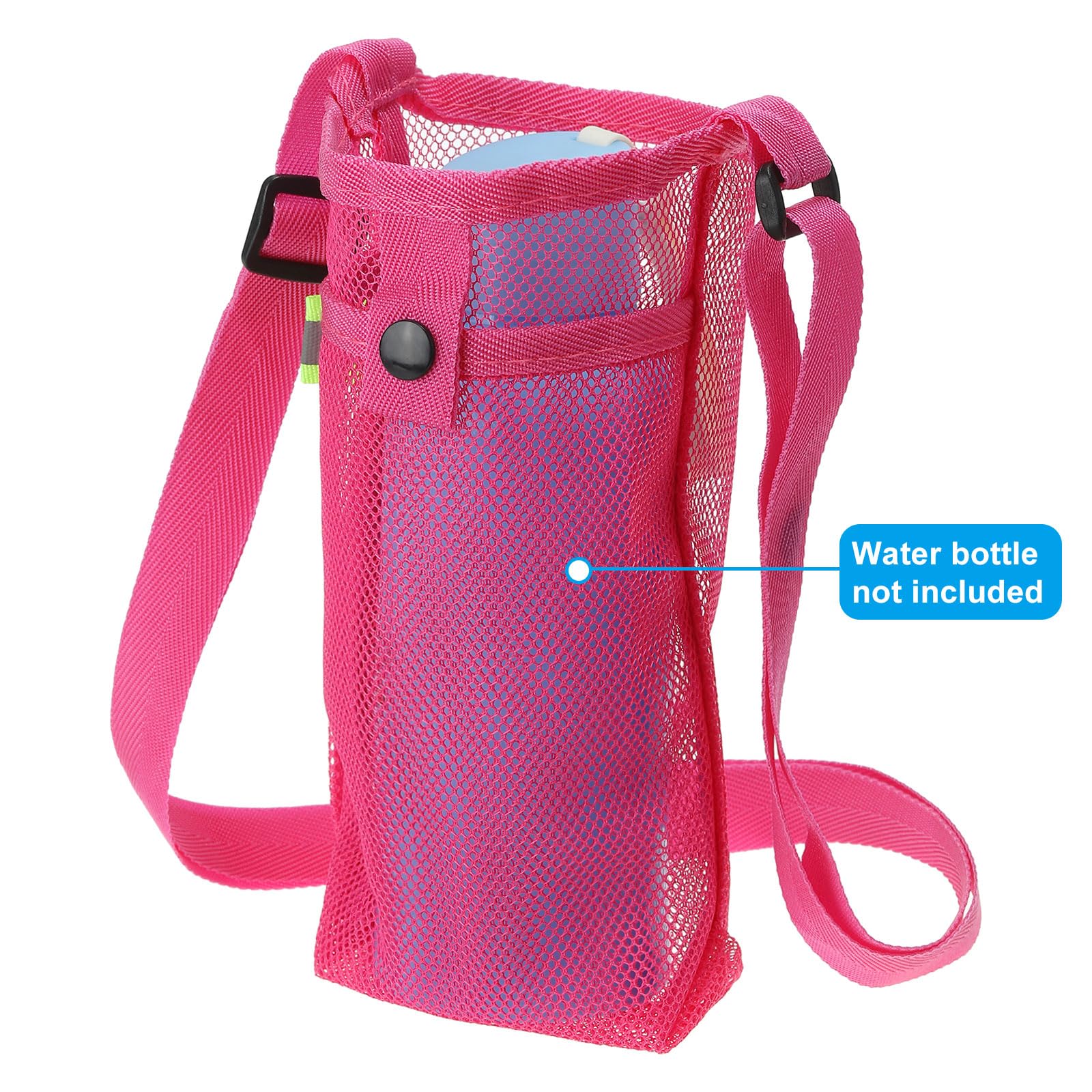 PATIKIL 22mmx13mm Water Bottle Bag, Mesh Portable Bottle Holder Carrier Adjustable Shoulder Strap for Sports Hiking Camping Rose Red - Image 4