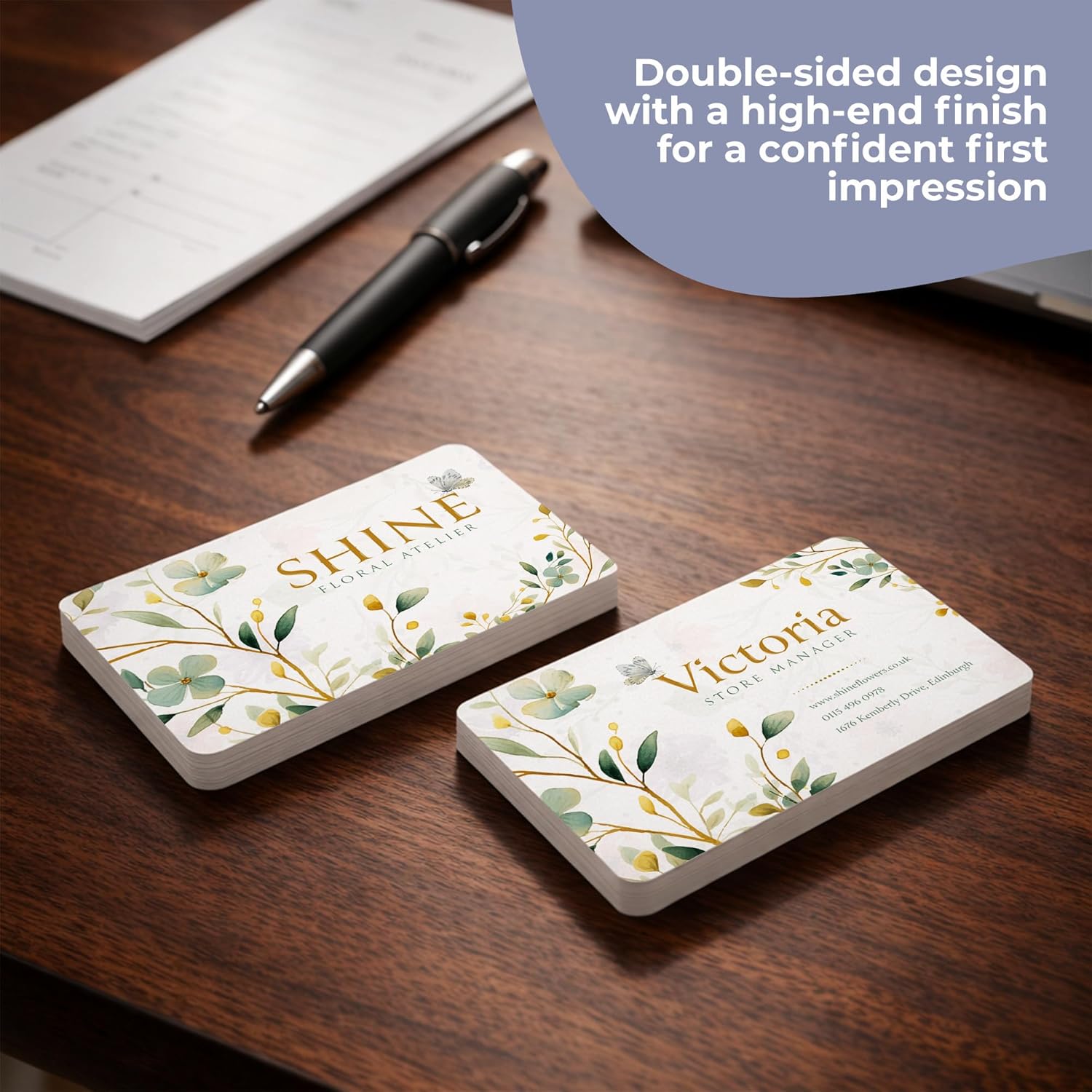 Custom Business Cards with Rounded Corners, Pack of 250, Add Your Design or Logo, 18PT Premium Matte 400GSM Paper, 3.62 x 2.12 Inches, Double Sided Print, For Small Business and Events