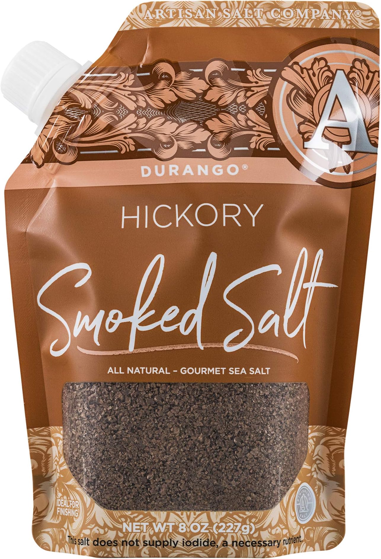 SaltWorks Artisan Salt Company Durango Hickory Smoked Sea Salt, Pour Spout Pouch, 8 Ounce