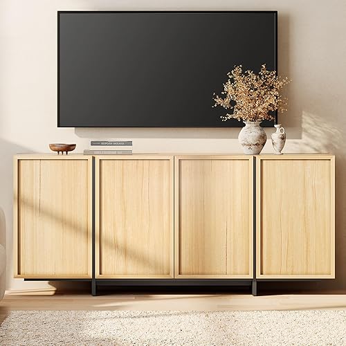 WAMPAT Moderno soporte de TV para televisores de hasta 75 pulgadas, consola de TV de centro de entretenimiento de madera con almacenamiento cerrado