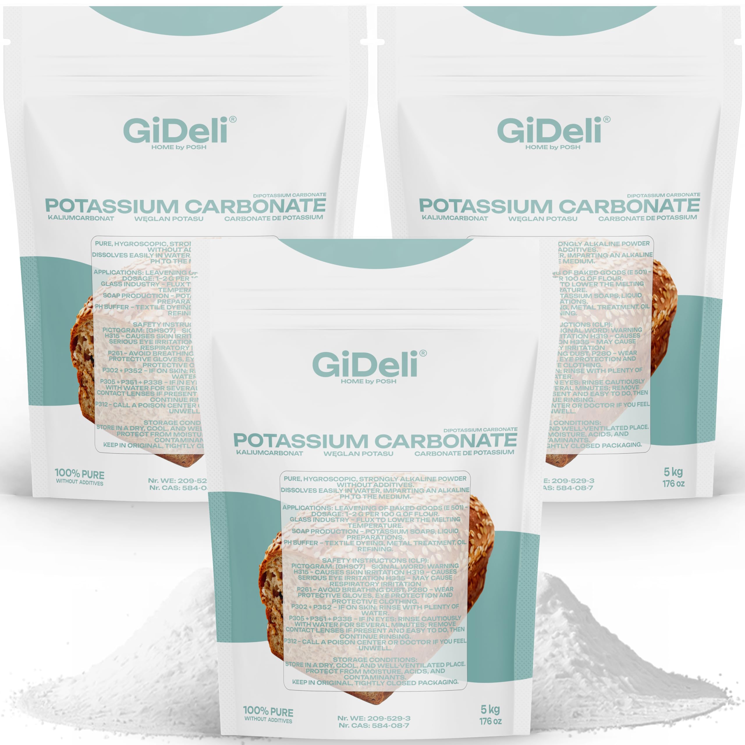 GiDeli Kaliumcarbonat Pottasche 15 kg in 3 Beuteln - Lebensmittelqualität