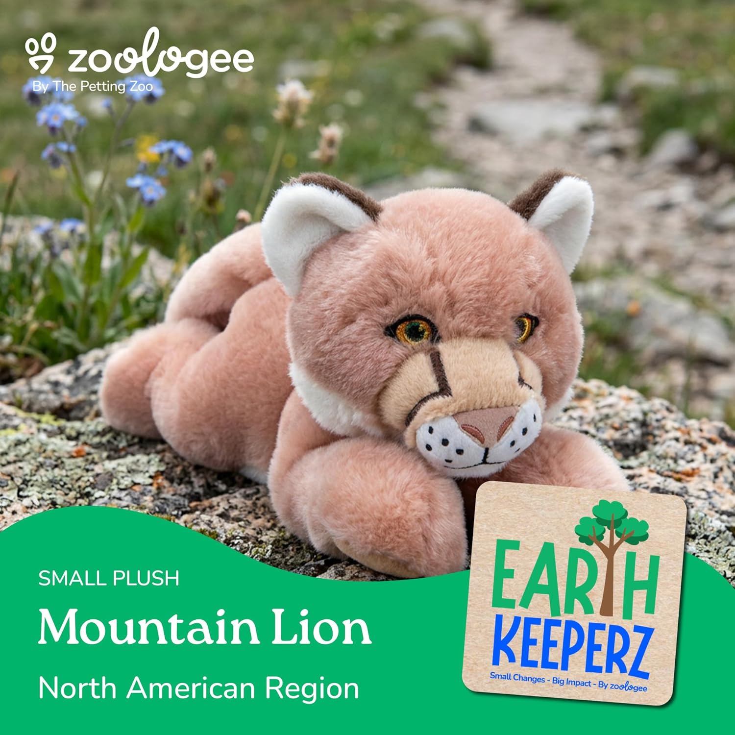 The Petting Zoo Mountain Lion Stuffed Animal Plushie, Gifts for Kids, Earth Keeperz Wildlife Animals, Zoologee Brown Cougar Plush Toy, 10 inches