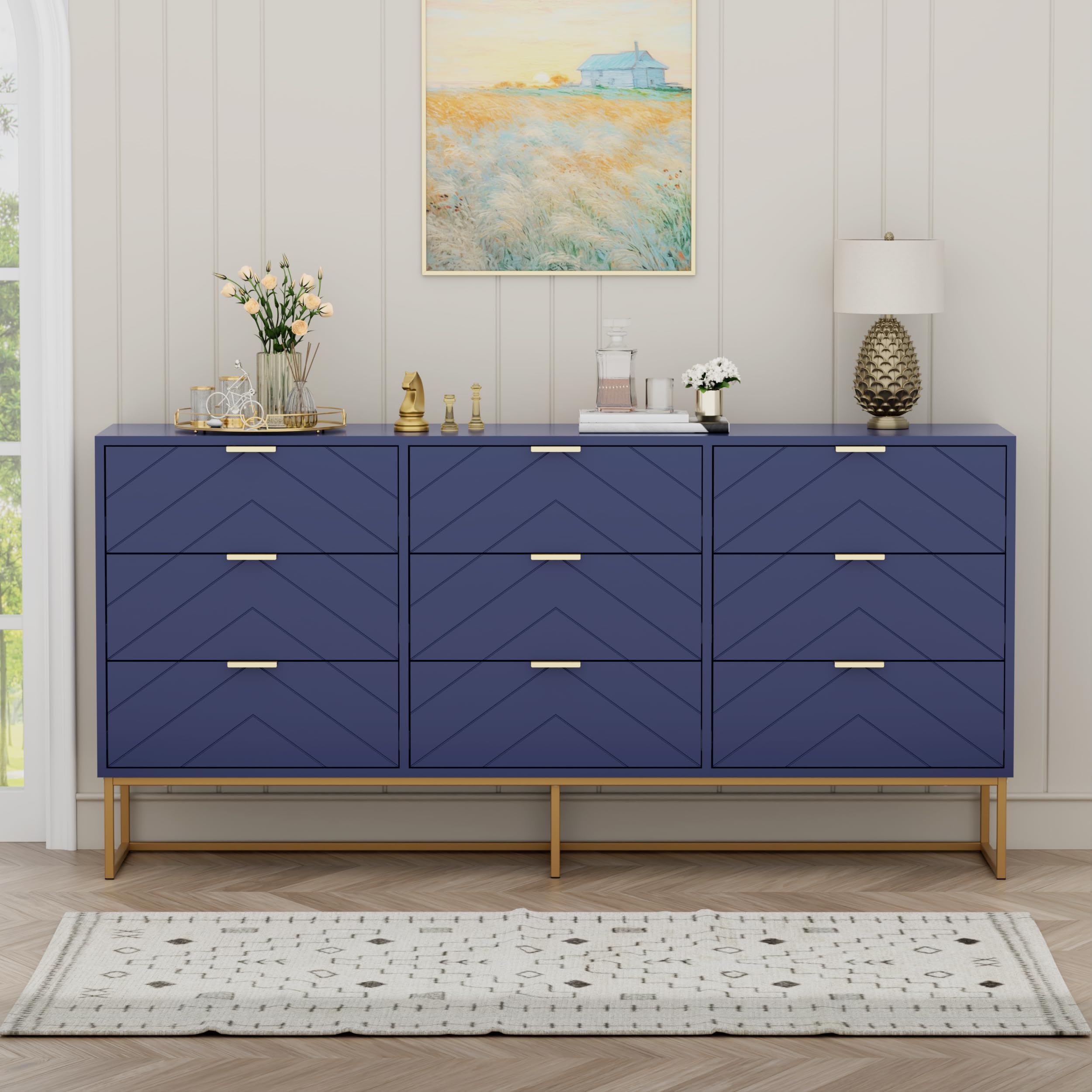 Scurrty Large 9 Drawer Dresser, Storage Dressers, 59 inch Dresser with Chest, Storage Cabinet for Bedroom, Dressers for Bedroom, Living Room etc. (