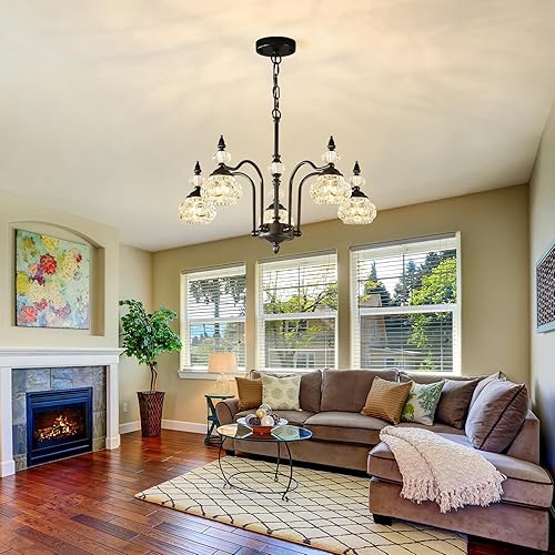 Miniatura 7 de Lámpara colgante de cristal vintage de 24 pulgadas, 5 luces, estilo victoriano, negro, moderno, para comedor, isla de cocina, sala de estar, baño,