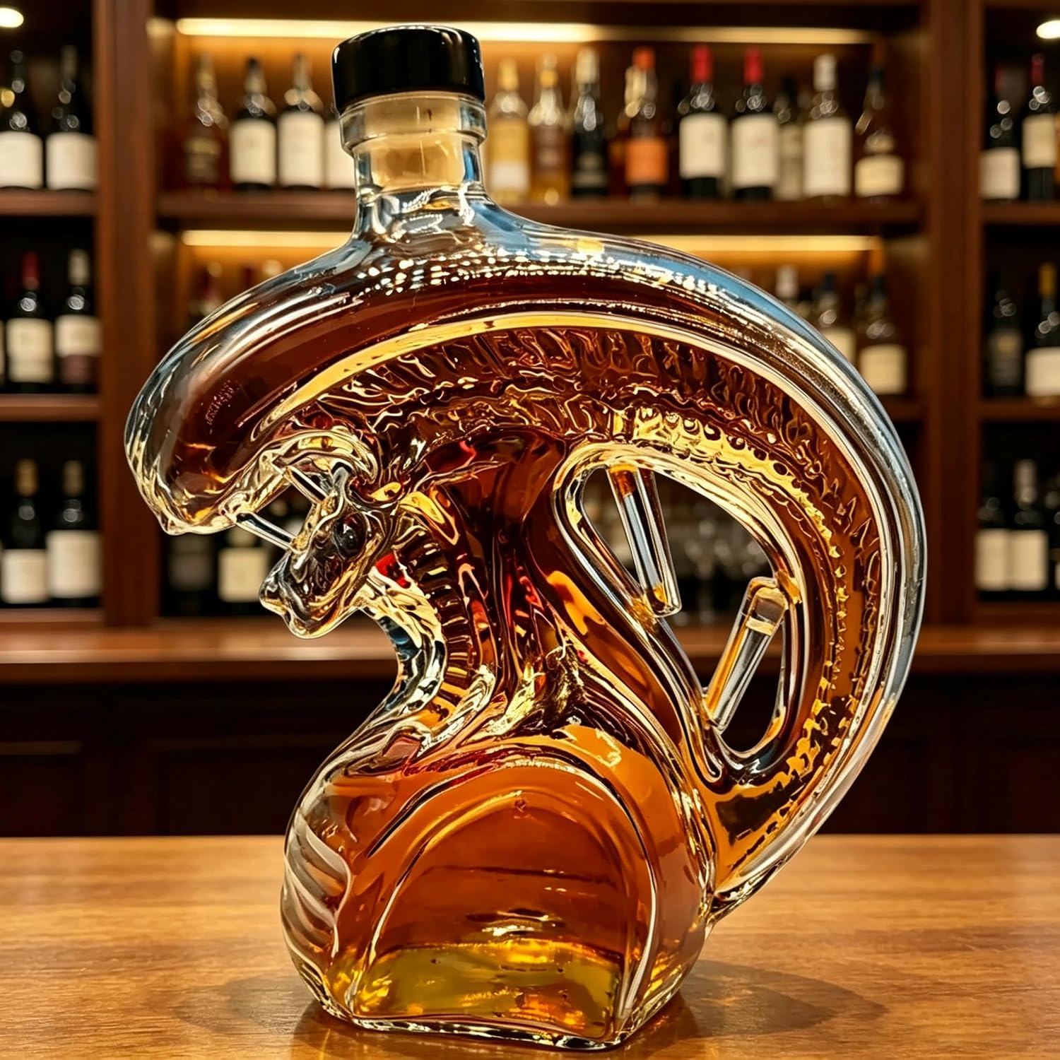 New cute dragon head shaped whiskey decanter, premium glass bottle for whiskey enthusiasts, home bar decoration and gifts