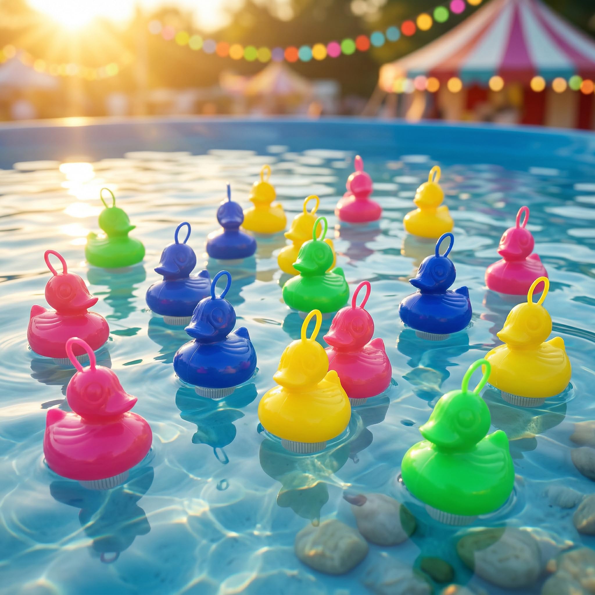 AMLI Enten Angeln | 16x bunt Entchen mit Öse & Gewicht | Inkl. 2 Angeln | Entenangeln Spiel Wasser groß | Perfekt für Firmenfeiern, Kita, Kindergeburtstag | Schwimmenten 101AO20DUCK