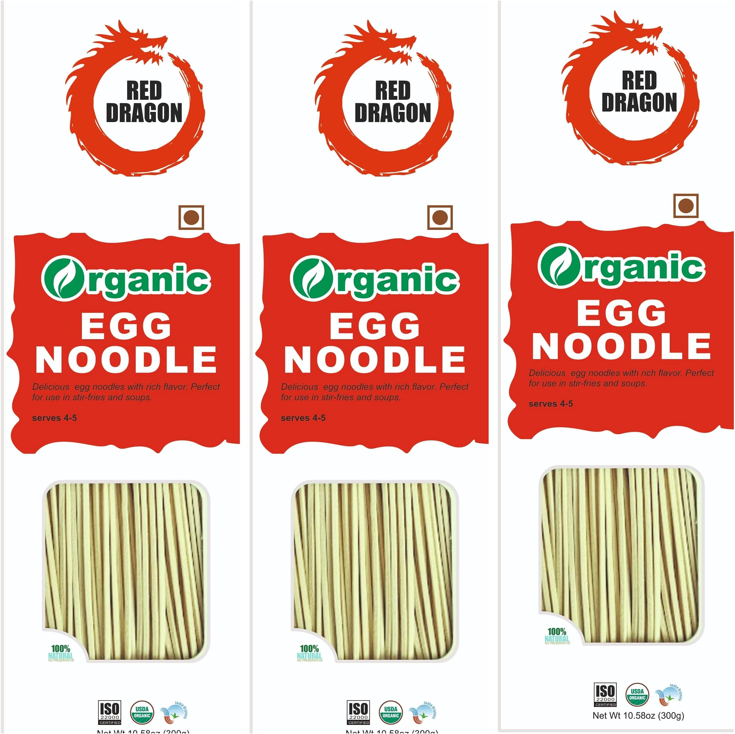 - Red Dragon Chinese Non Sticky Egg Noodles Fresh And Delicious Organic Tasty Cuisine 900G (Pack Of 3) |No Preservatives, Low Carb, 900 grams