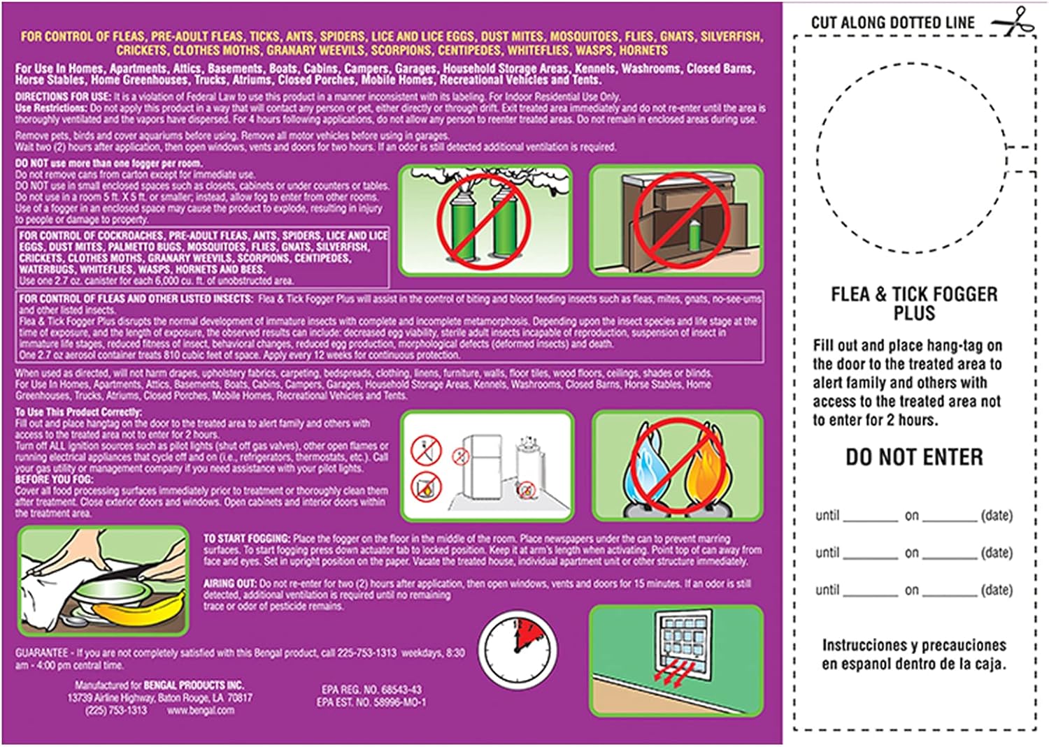Bengal Flea and Tick Fogger Plus – 3 Pk Odorless Spray Treatment for Home Infestations – 12 Week Insect Killer, 3x2.7 oz