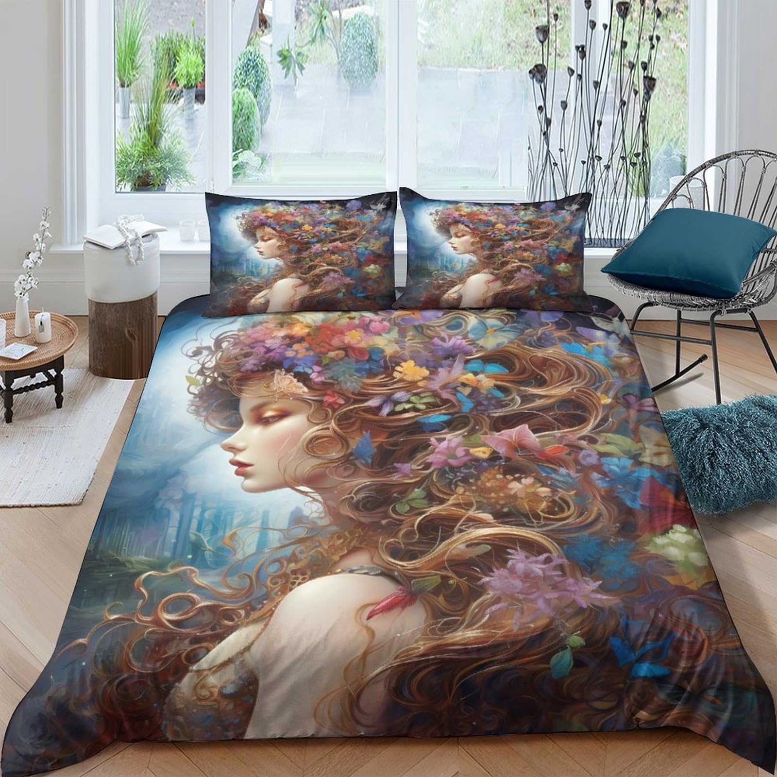 Housse de couette 3D imprimé papillon art fantastique pour lit King