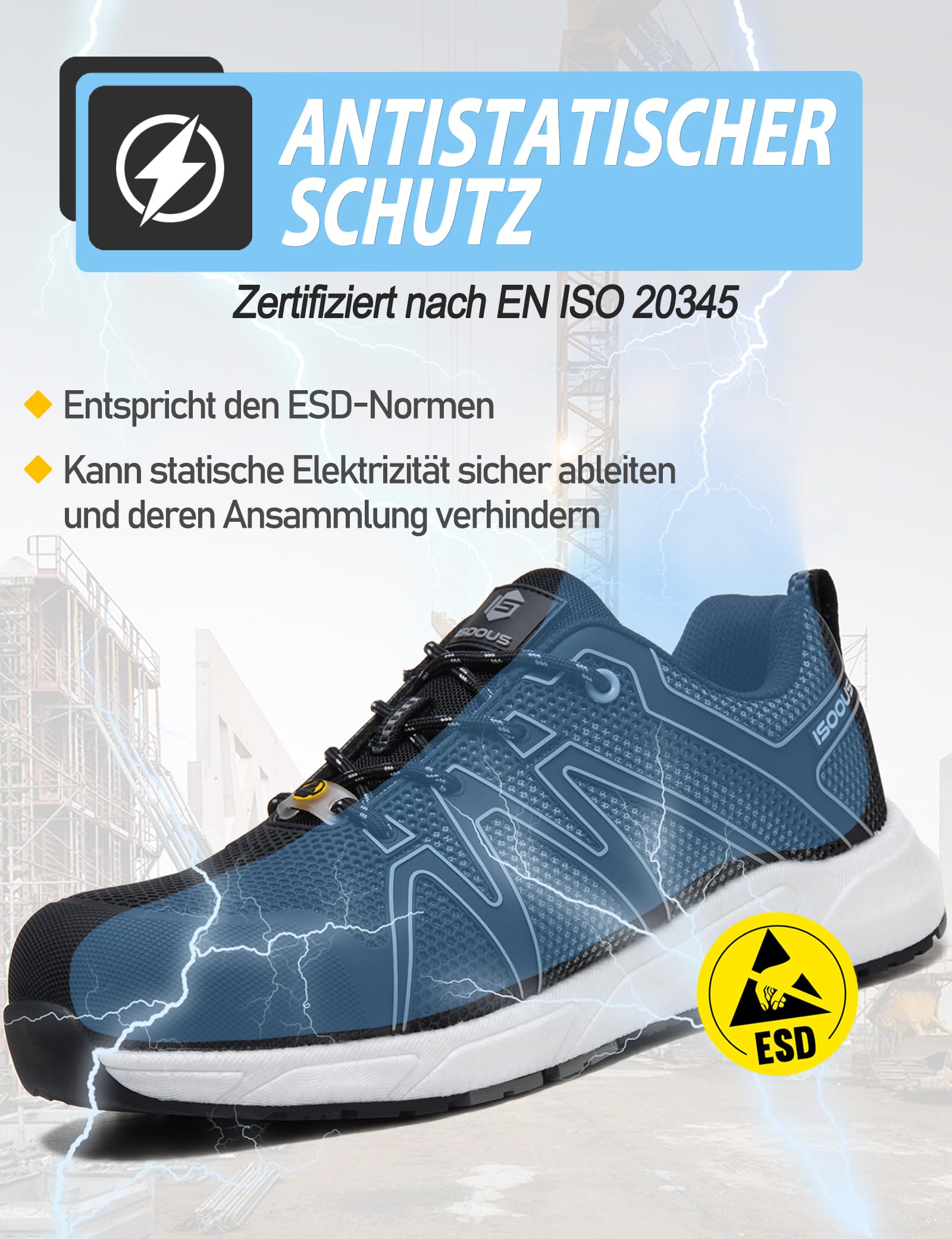 Arbeitsschuhe Herren S3S Sicherheitsschuhe Damen SRC ESD FO Metallfrei | Wasserdicht Rutschfest Antistatisch Ölbeständig Leicht Glasfaserkappe Sportlich mit Dämpfung Bequem