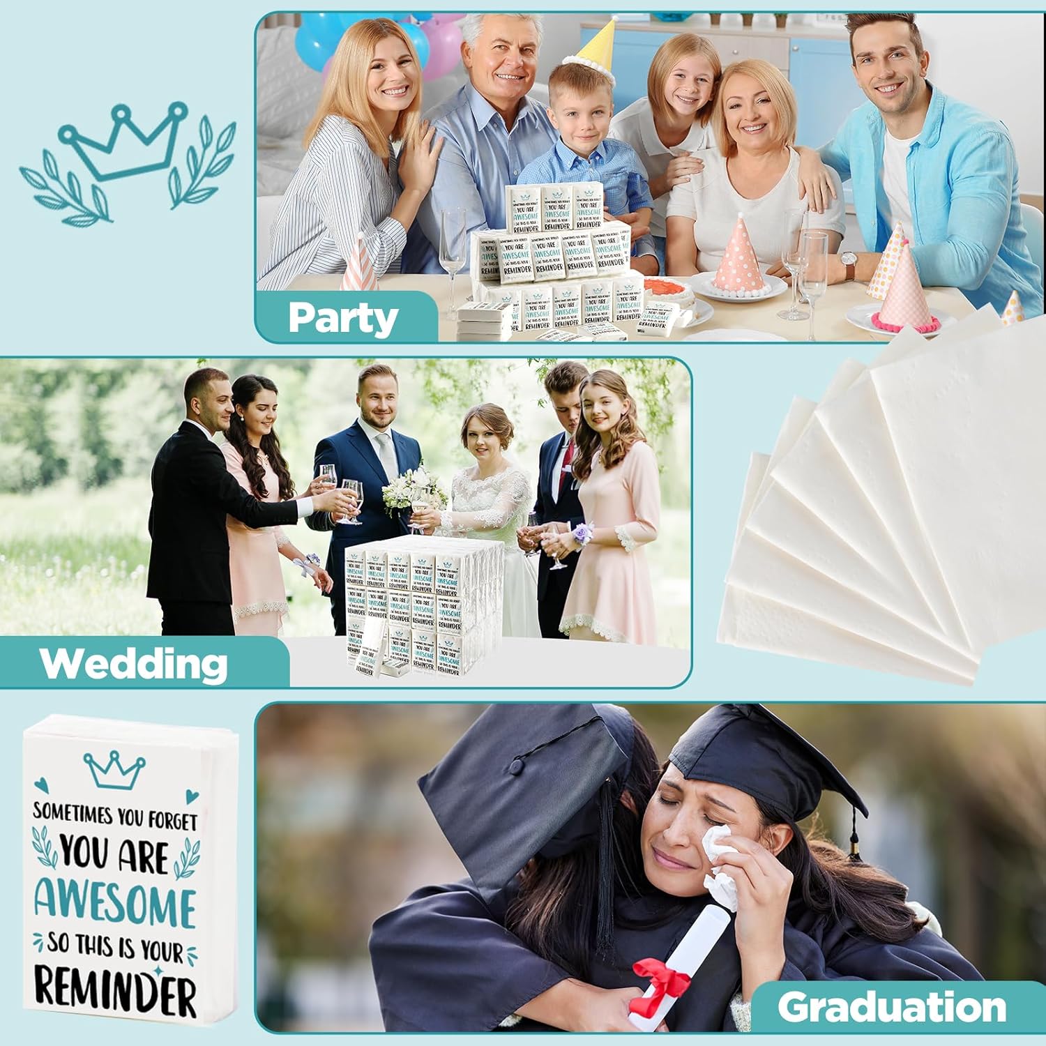 120 Pack Motivational Facial Tissue Inspirational Pocket Tissues Packs Travel Size 3 Ply Appreciation Gifts Soft Tissues You Are Awesome Individual Packs Facial Napkins for Guests Wedding Party Favors - Image 4