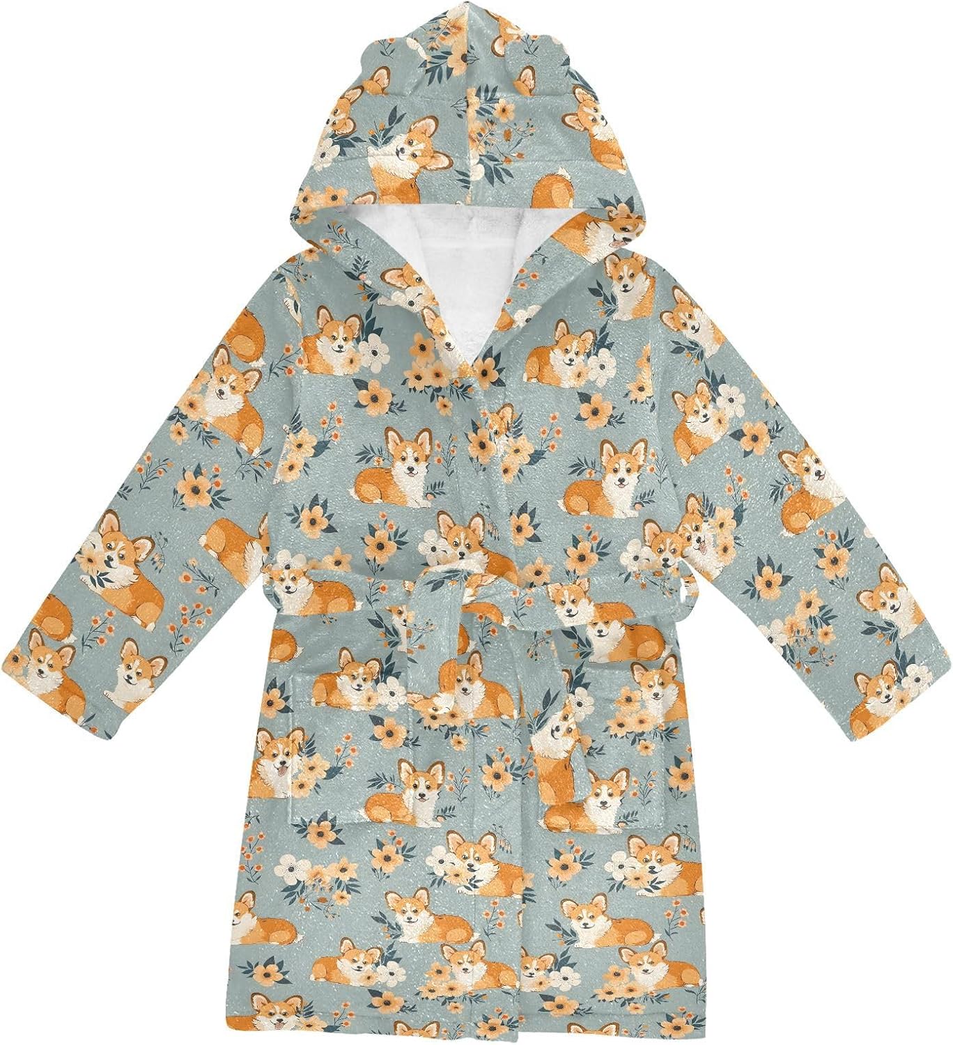 senya Dog Retro Flower Toddler Hooded Bathrobe Kids Soft Plush Bath Towel Robes for Boys Girls 2-12 Years
