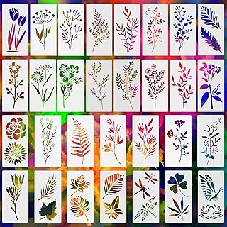 30 Stück Blumen Schablone, Wiederverwendbar Wildblumen Schablonen zum Malen, 3 x 6 Zoll Malschablonen DIY Vorlagen Malerei Schablonen Set für Scrapbooking Holz Wand Kunst Dekor