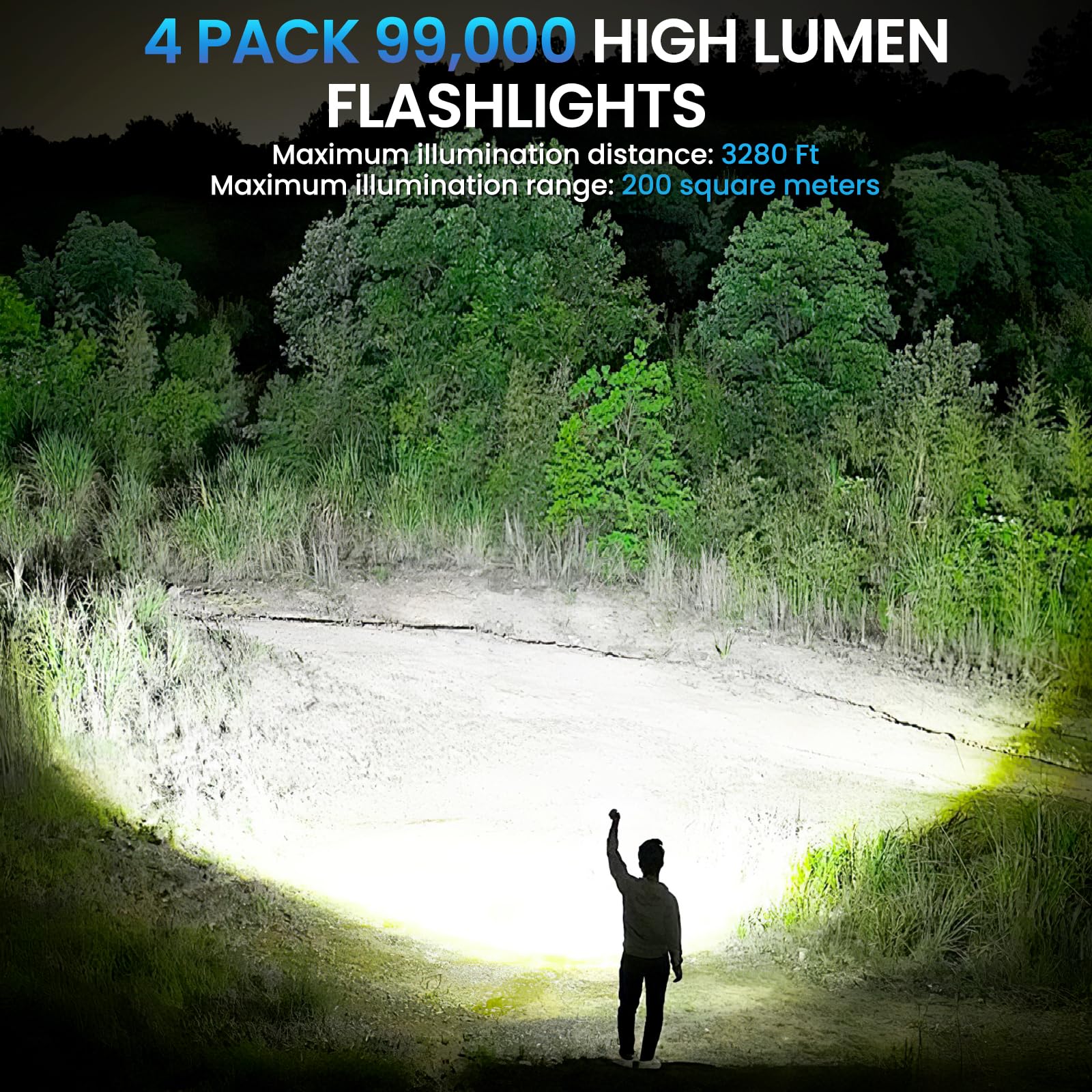 MILAOSHU Paquete de 4 linternas recargables de 99.000 lúmenes altos, linternas recargables superbrillantes para el hogar, potente luz LED con 5 modos de luz, IPX7 impermeable para exteriores, camping