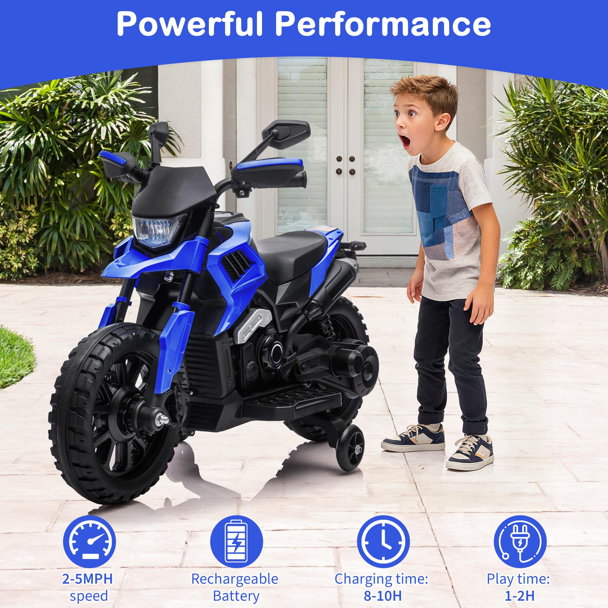 Moto Electrique Enfant 6V pour 3 à 6 Ans sans Télécommande Batterie 6V4Ah Phares Musique Klaxon Moto électrique Stable avec roulettes Dimensions 85 x 58 x 42 cm Norme CE