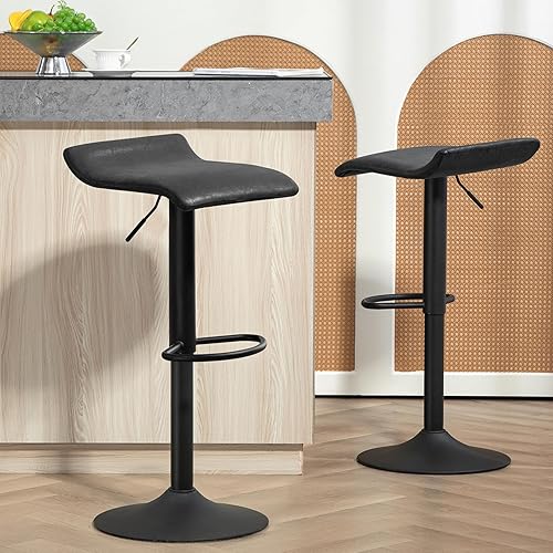 Miniatura 5 de Finnhomy Juego de 2 taburetes de bar de altura de mostrador, taburetes de bar giratorios con reposapiés y respaldo, taburetes de bar rústicos de